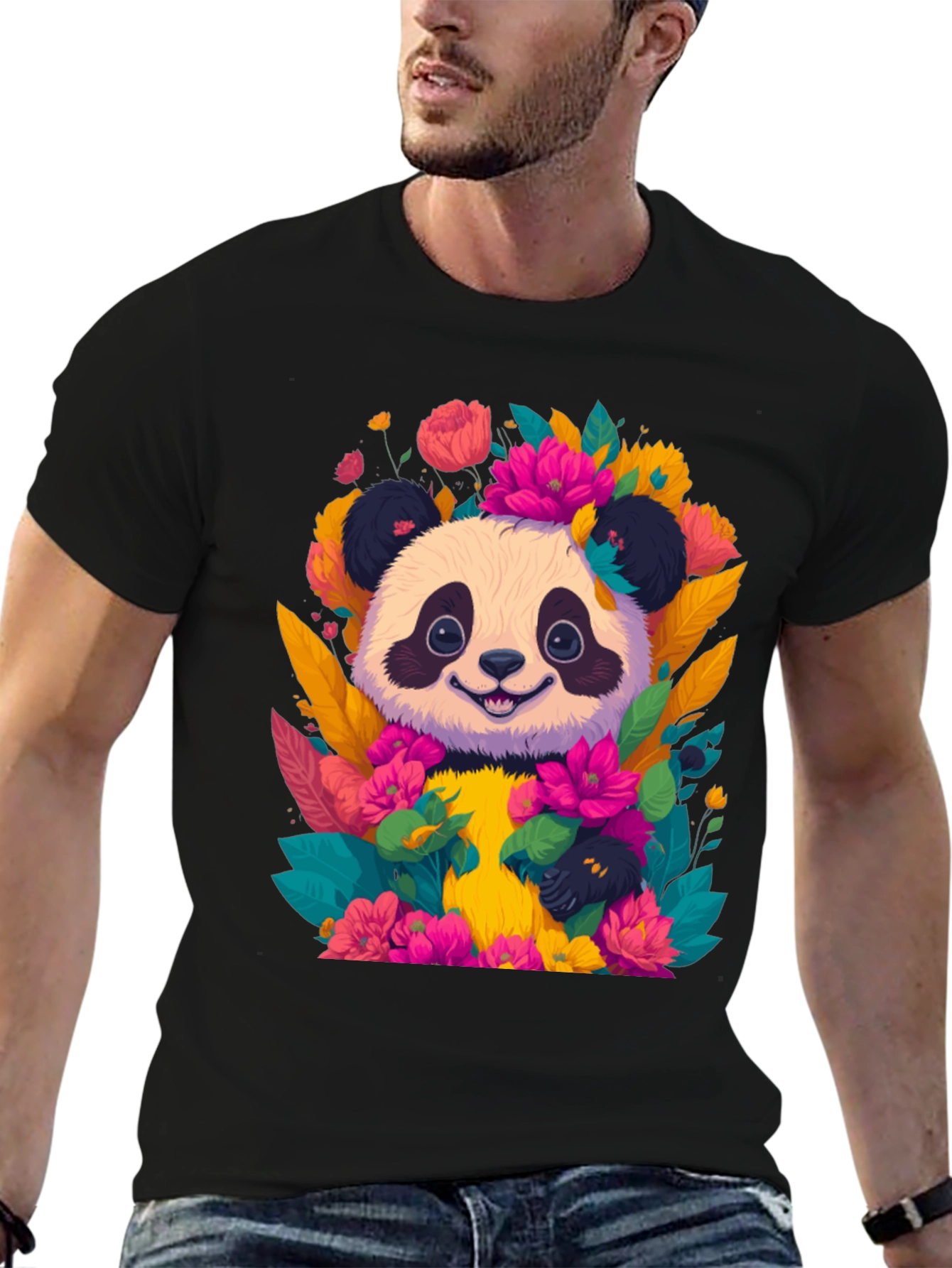 Panda Floral Graphic Tee - Cute Animal T-Shirt