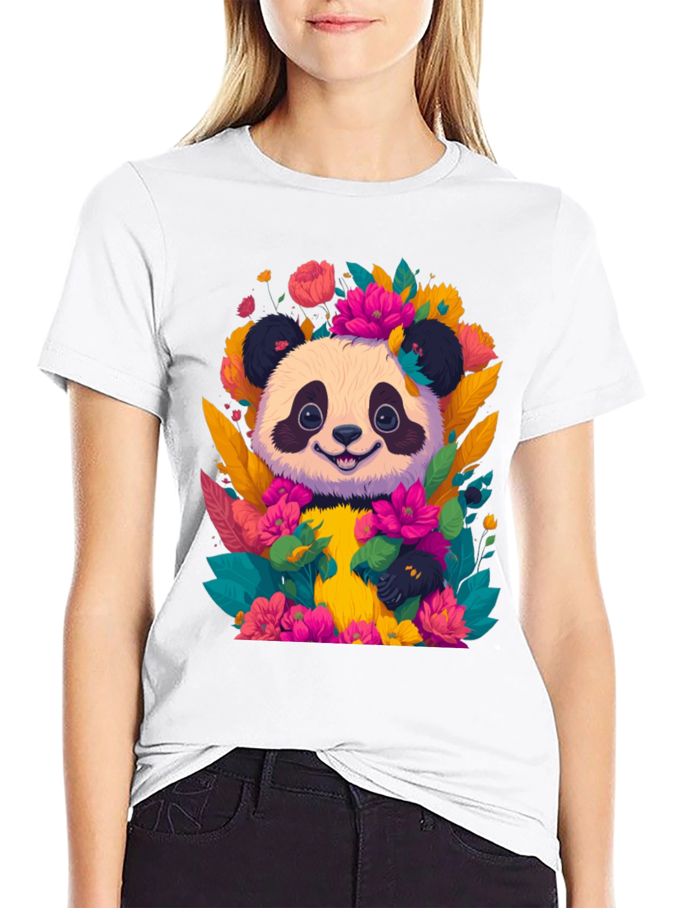 Panda Floral Graphic Tee - Cute Animal T-Shirt