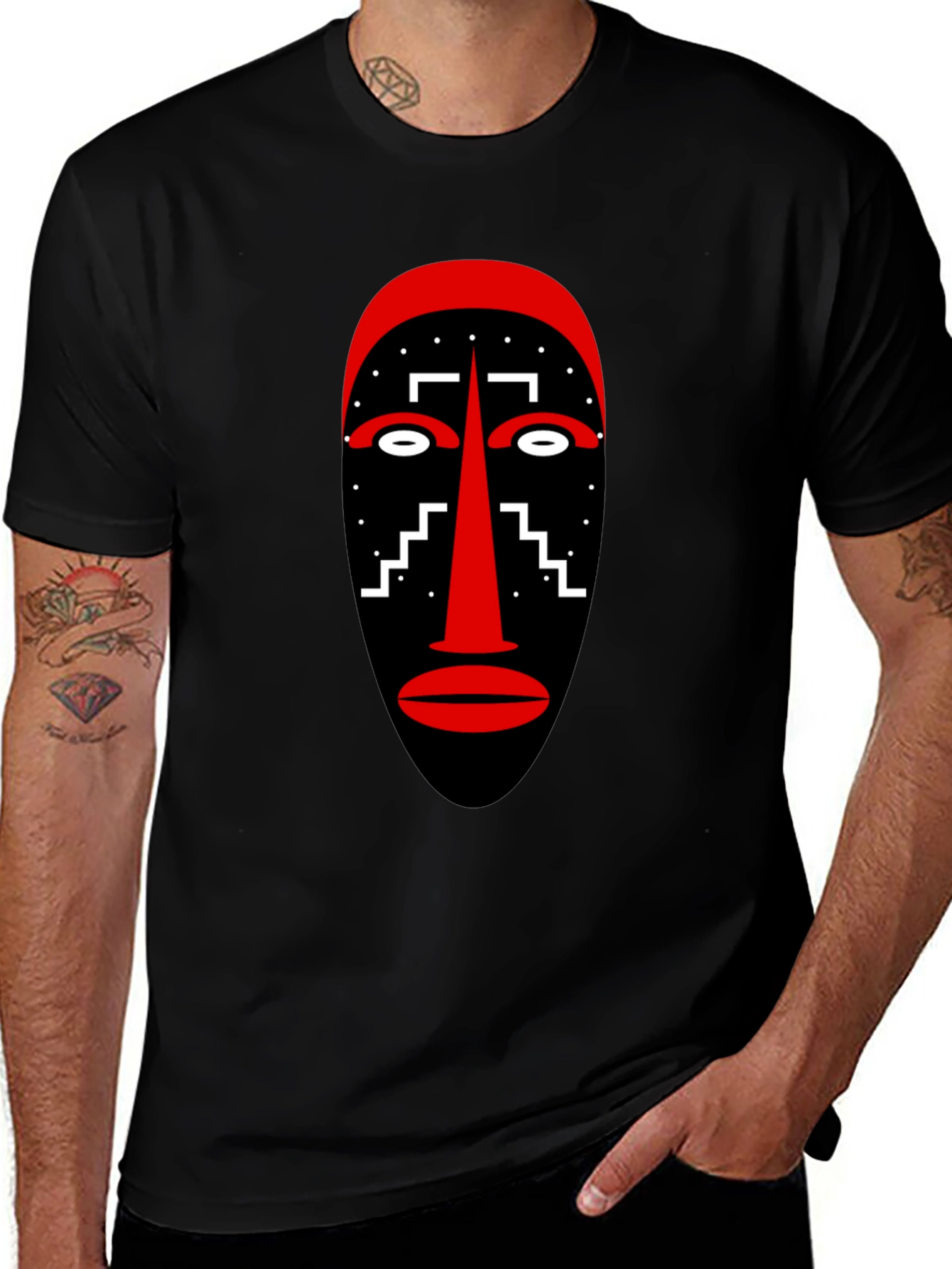 Tribal Mask Graphic Tee - Unique Style