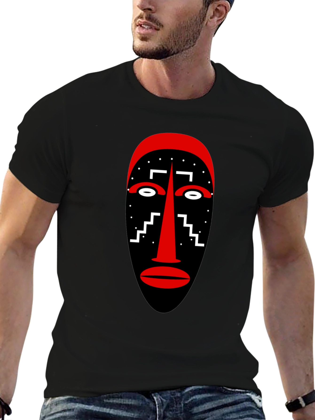 Tribal Mask Graphic Tee - Unique Style