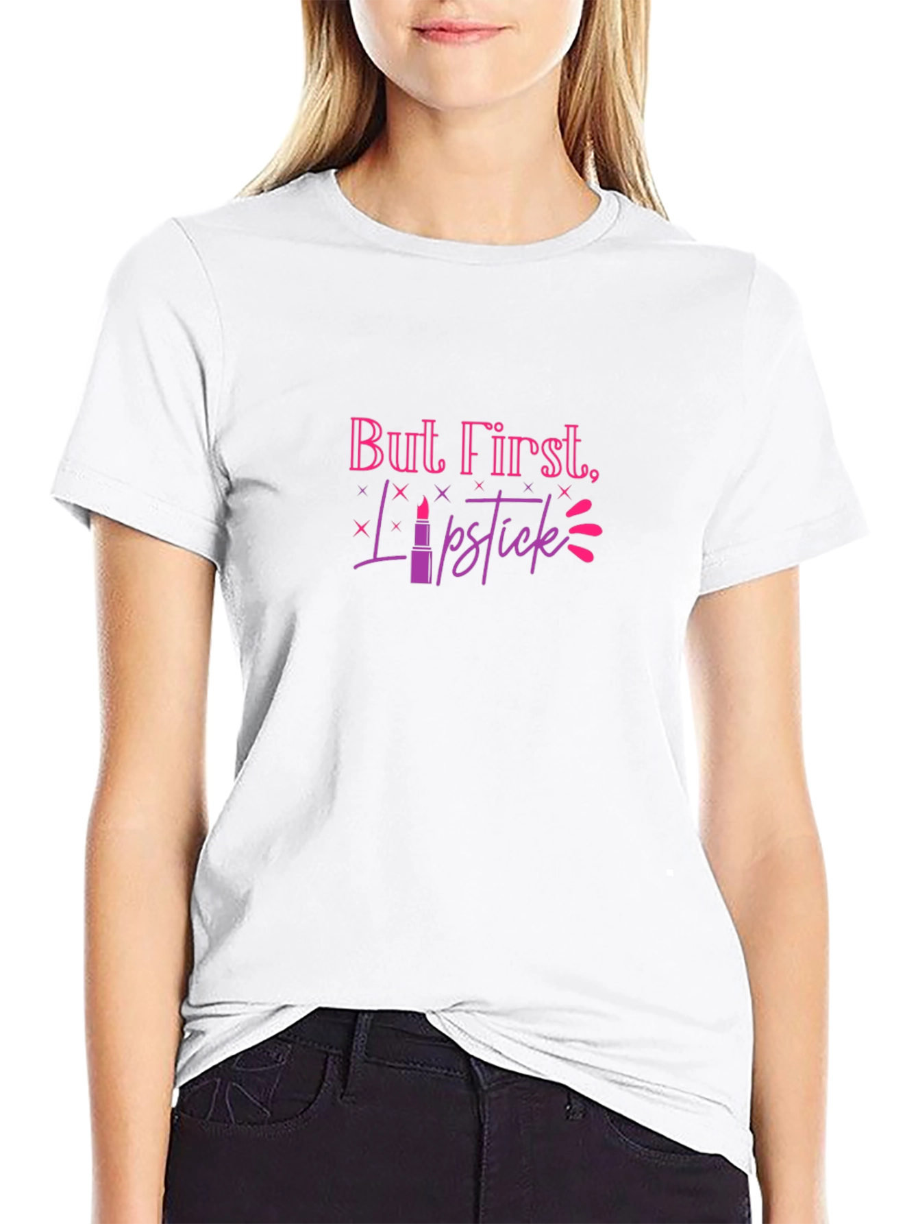 But First Lipstick Graphic Tee - Black