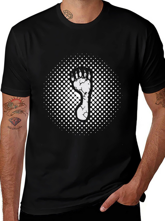 Mens Black T-Shirt with Footprint Graphic