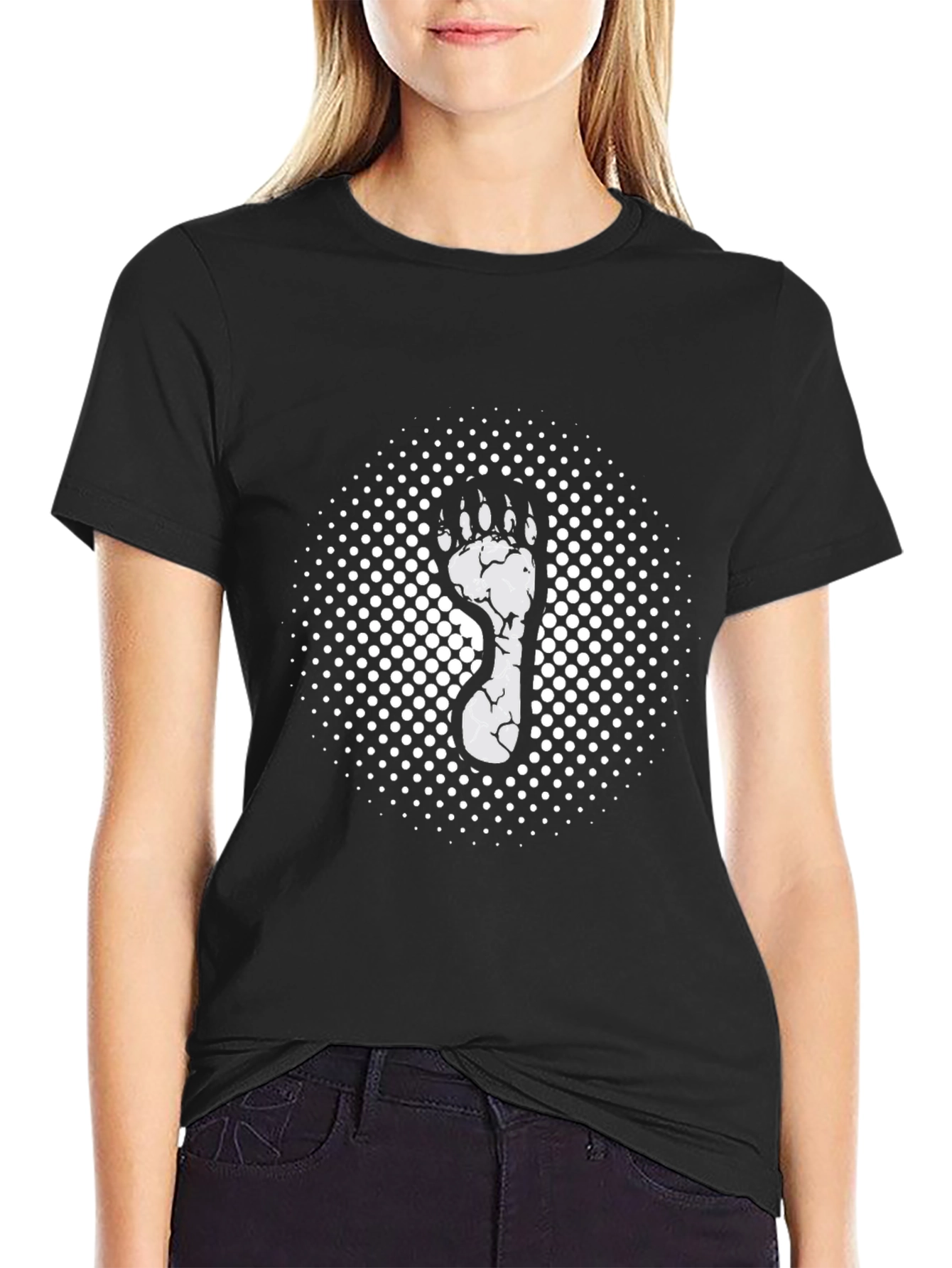 Mens Black T-Shirt with Footprint Graphic
