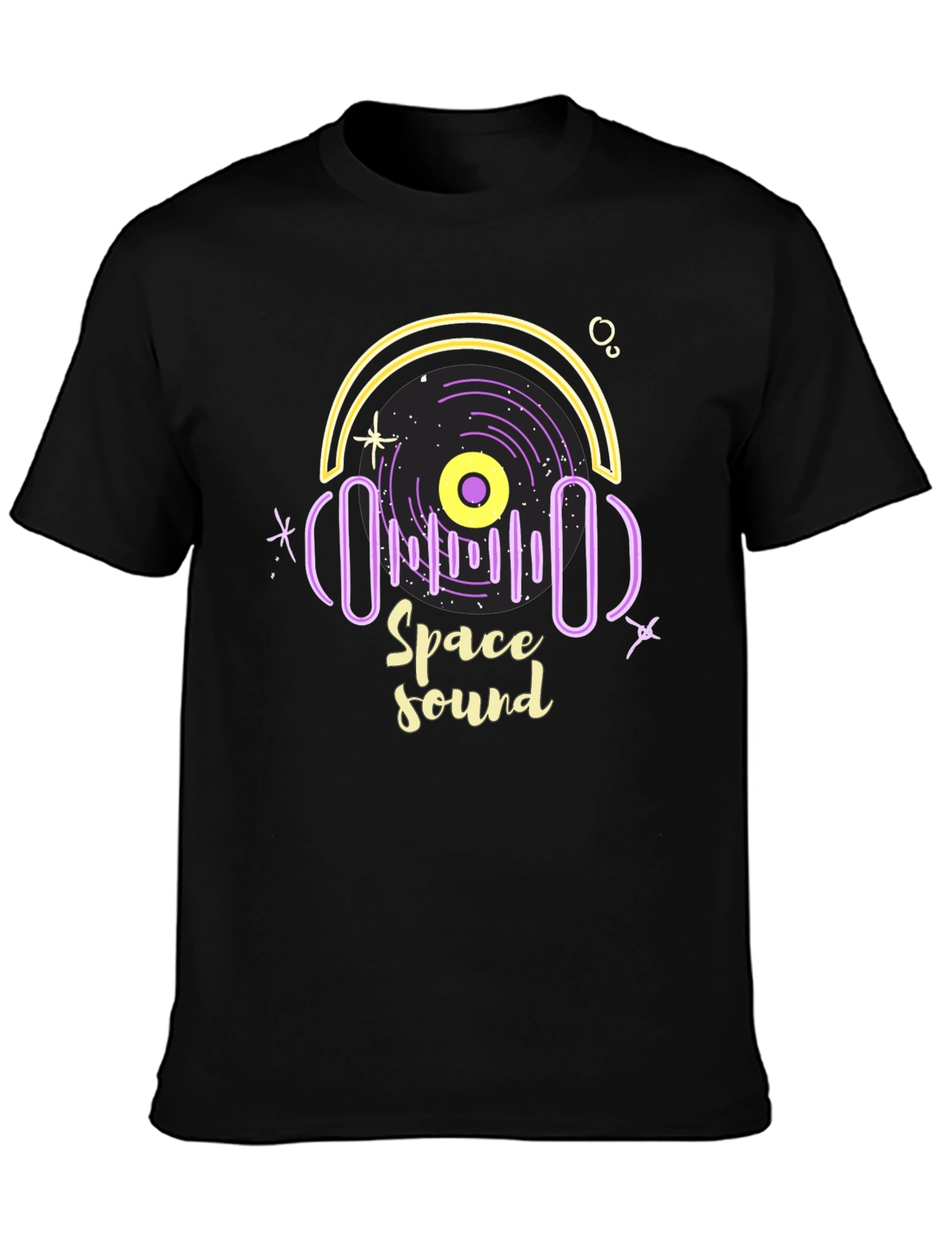 Space Sound Graphic Tee - Trendy Black T-Shirt