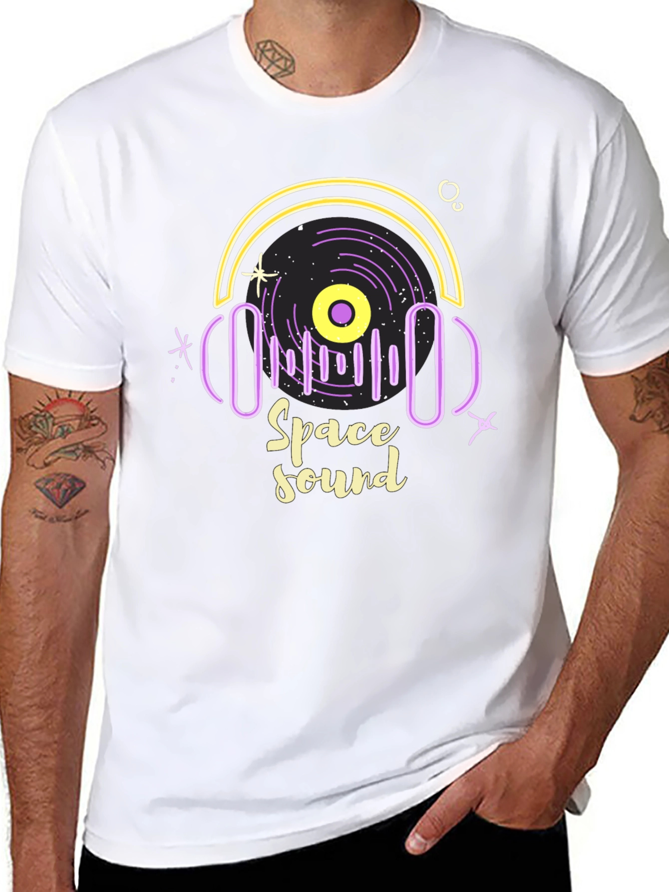 Space Sound Graphic Tee - Trendy Black T-Shirt