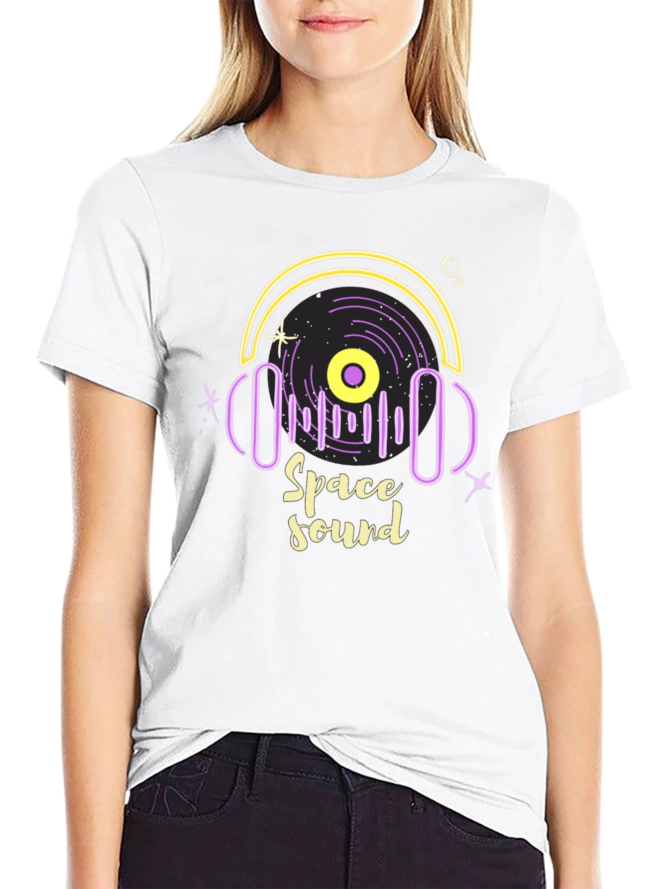 Space Sound Graphic Tee - Trendy Black T-Shirt