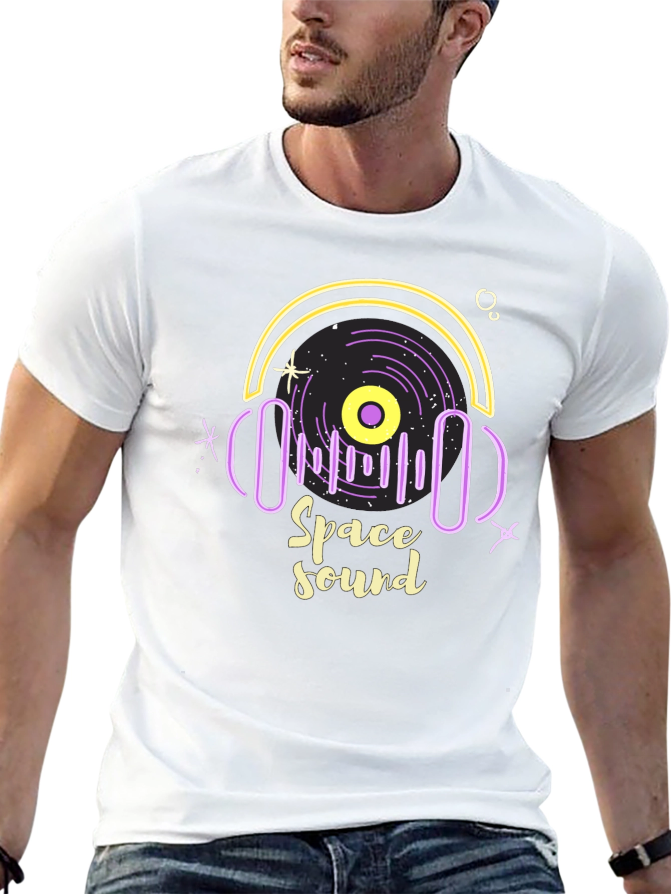 Space Sound Graphic Tee - Trendy Black T-Shirt