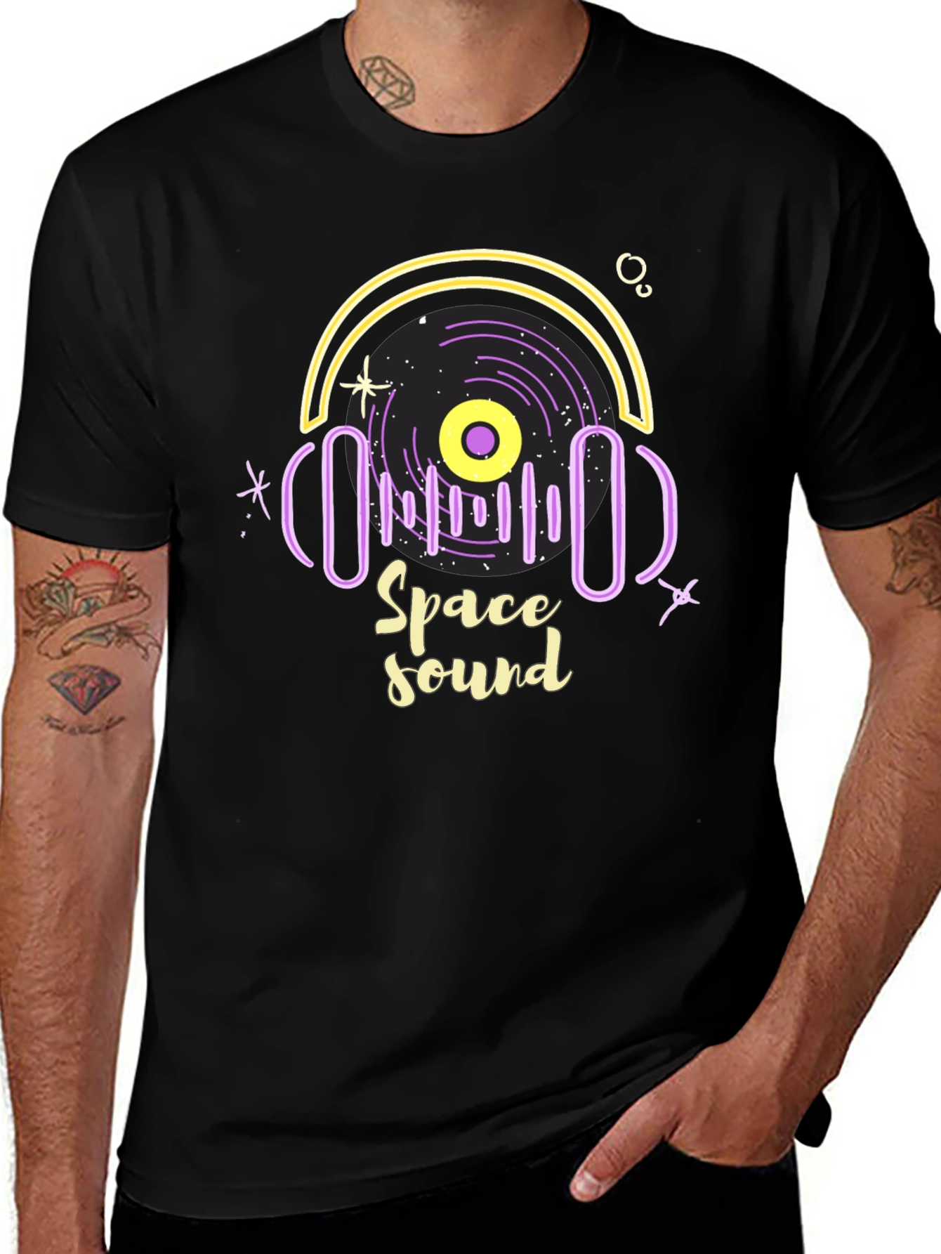 Space Sound Graphic Tee - Trendy Black T-Shirt