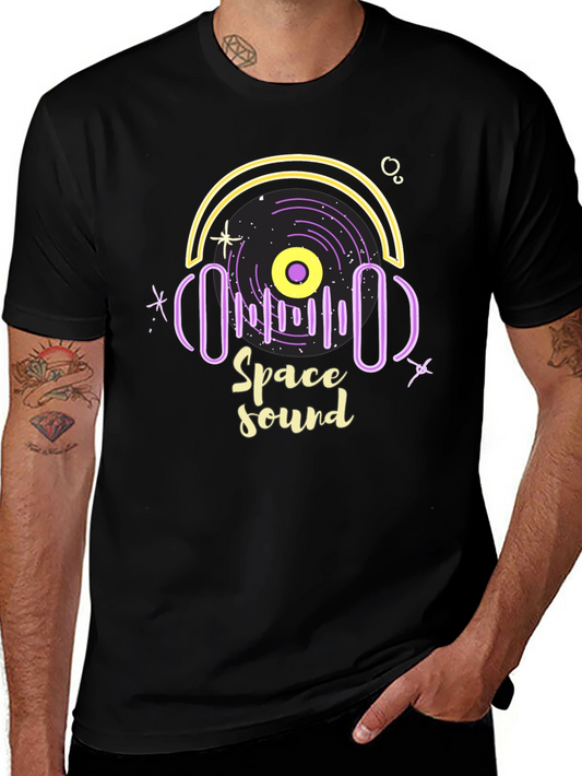 Space Sound Graphic Tee - Trendy Black T-Shirt