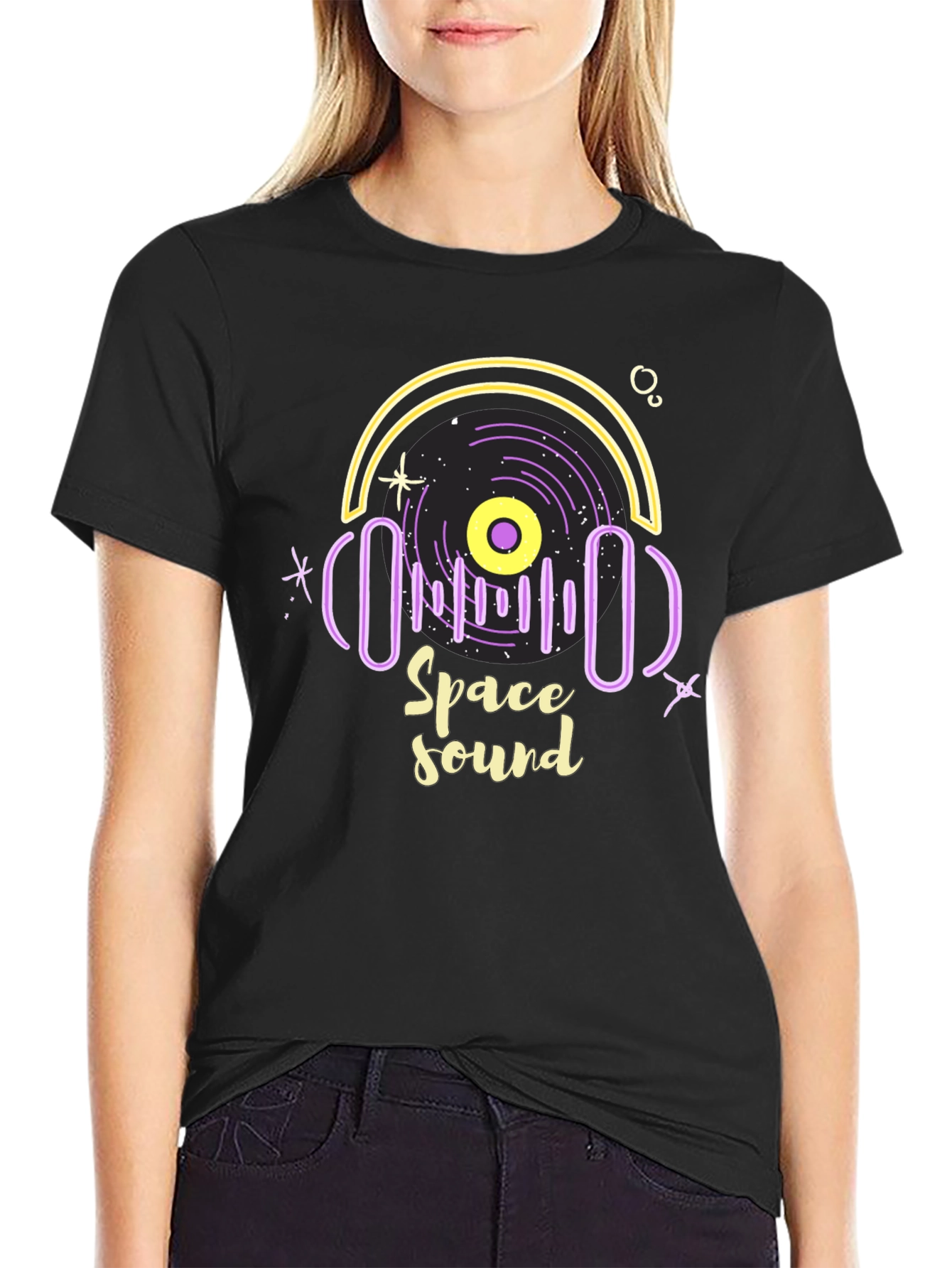 Space Sound Graphic Tee - Trendy Black T-Shirt