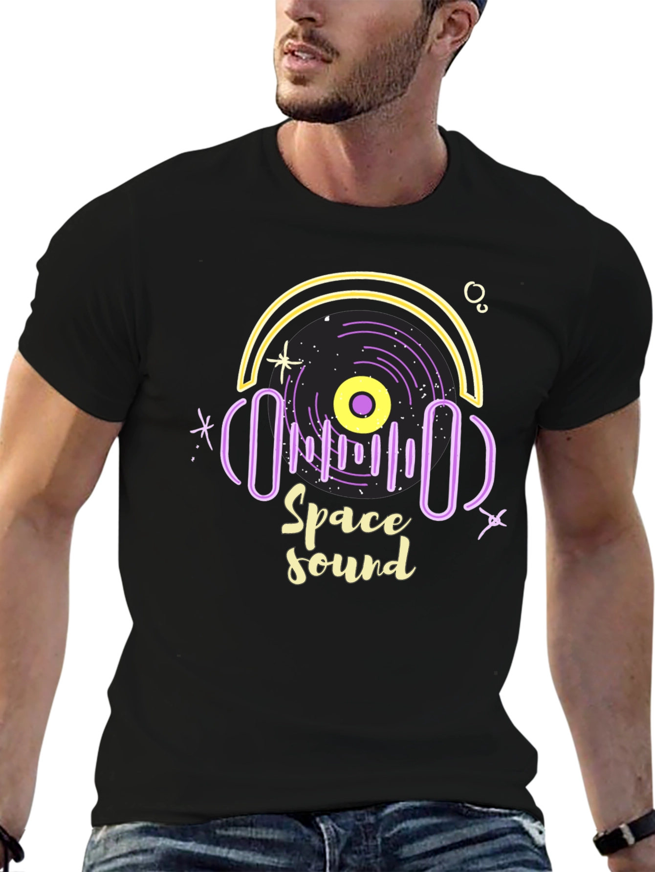 Space Sound Graphic Tee - Trendy Black T-Shirt