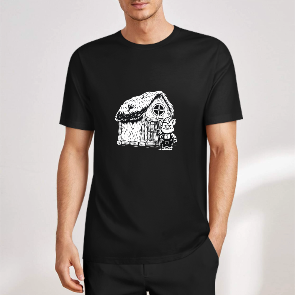Funny Little Pig House T-Shirt | Cartoon Farm Graphic Tee(z127)