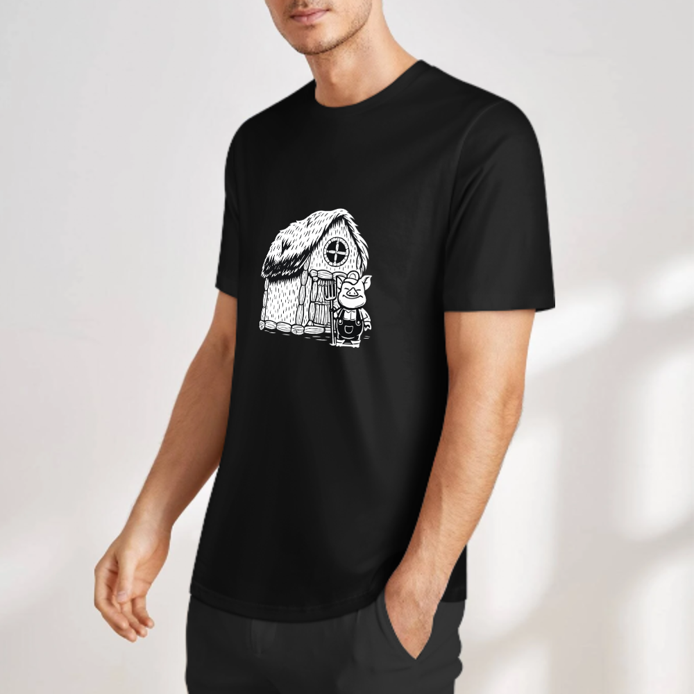 Funny Little Pig House T-Shirt | Cartoon Farm Graphic Tee(z127)