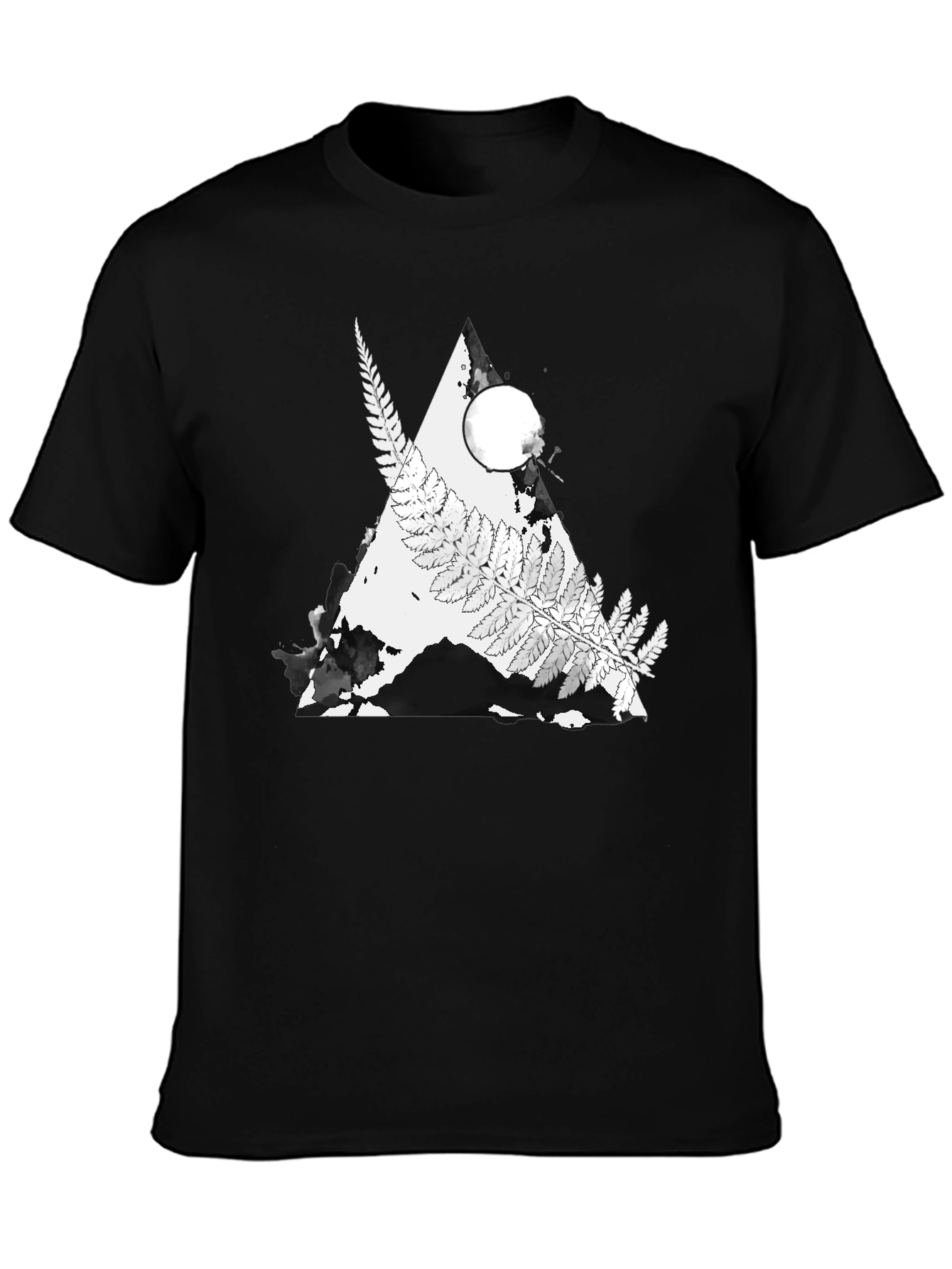 Nature Fern Triangle Graphic Tee - Black Cotton Blend