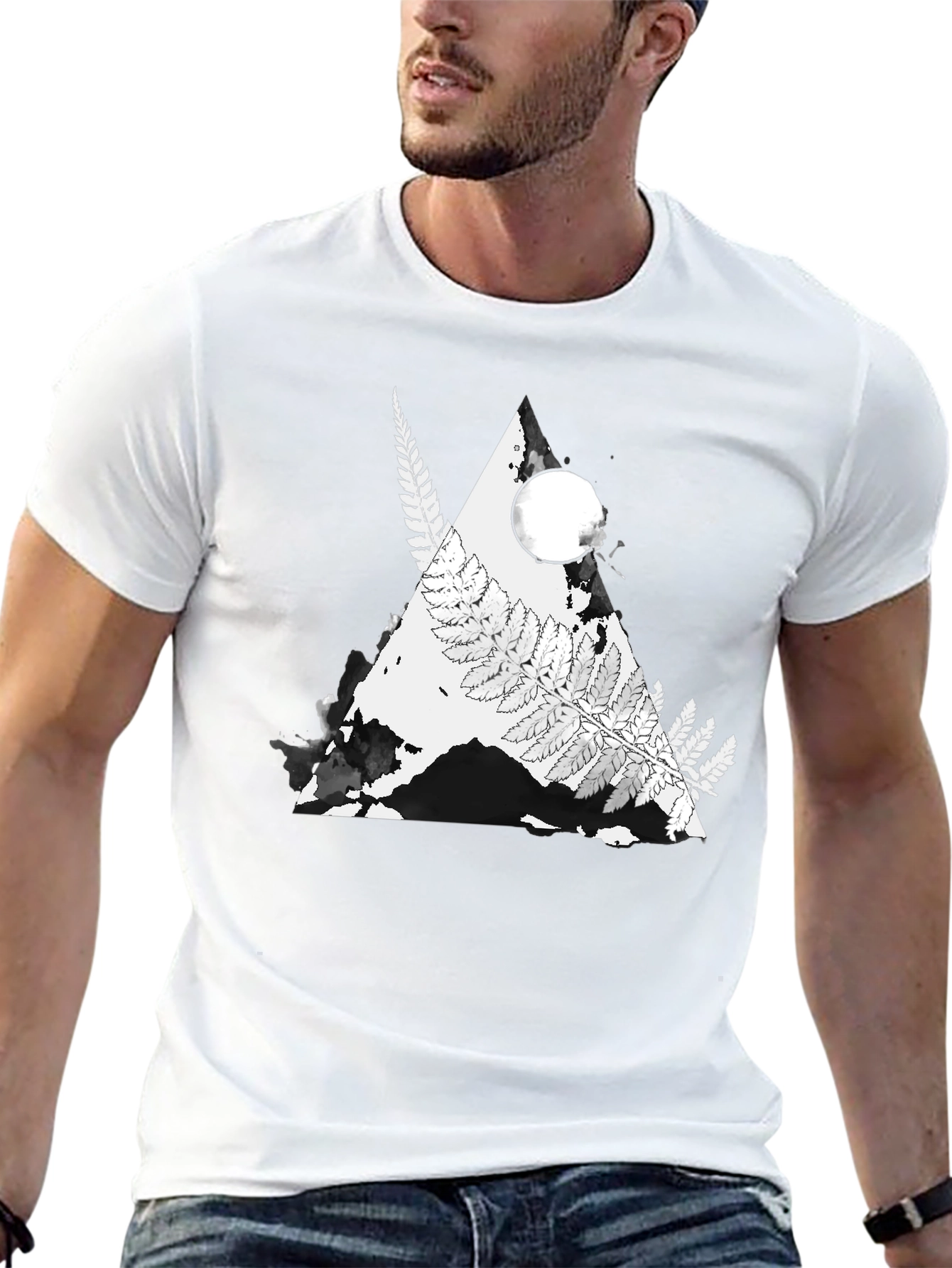 Nature Fern Triangle Graphic Tee - Black Cotton Blend