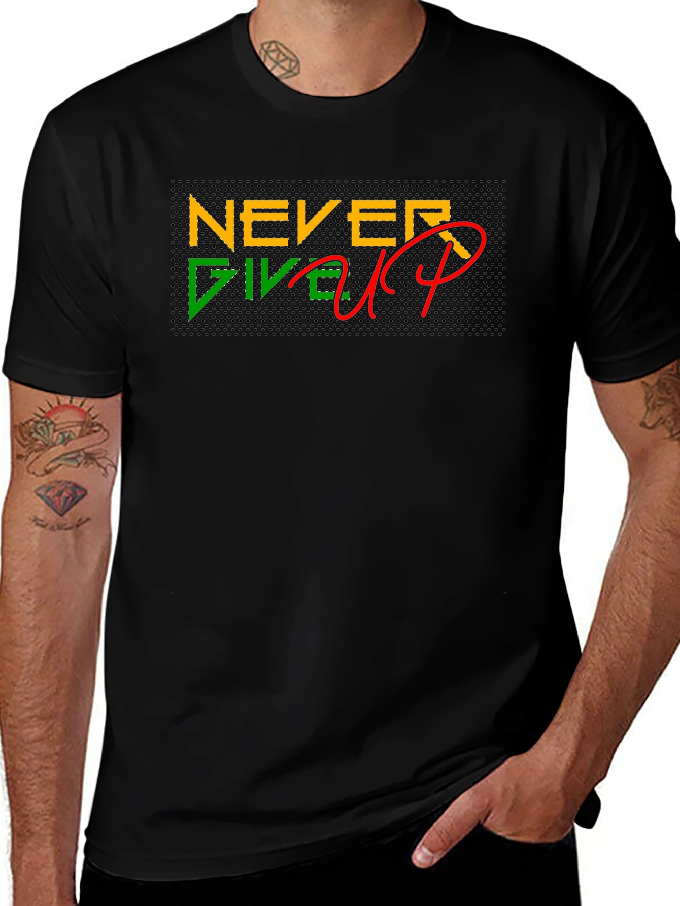 Never Give Up Graphic Tee - Black Cotton T-Shirt