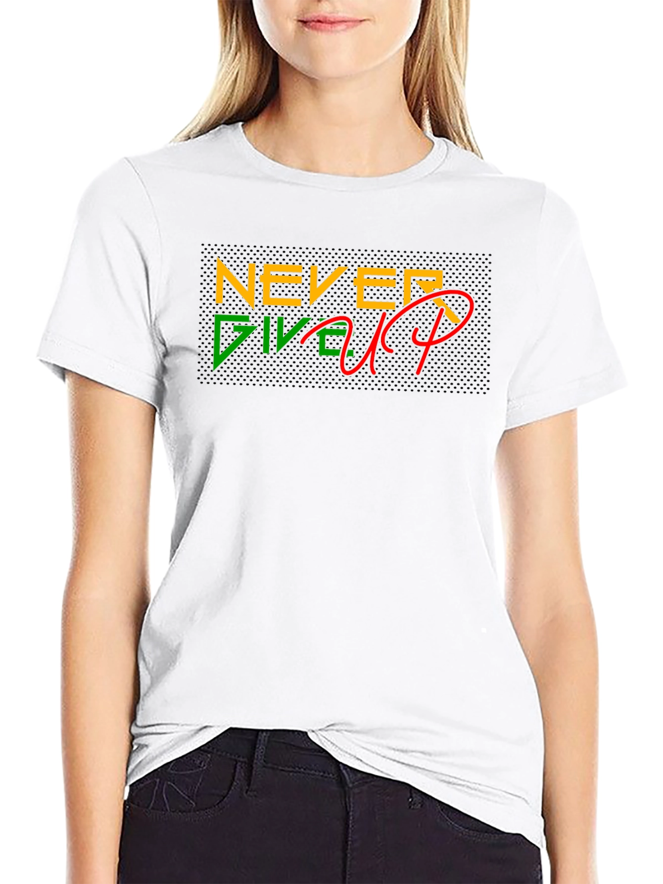 Never Give Up Graphic Tee - Black Cotton T-Shirt