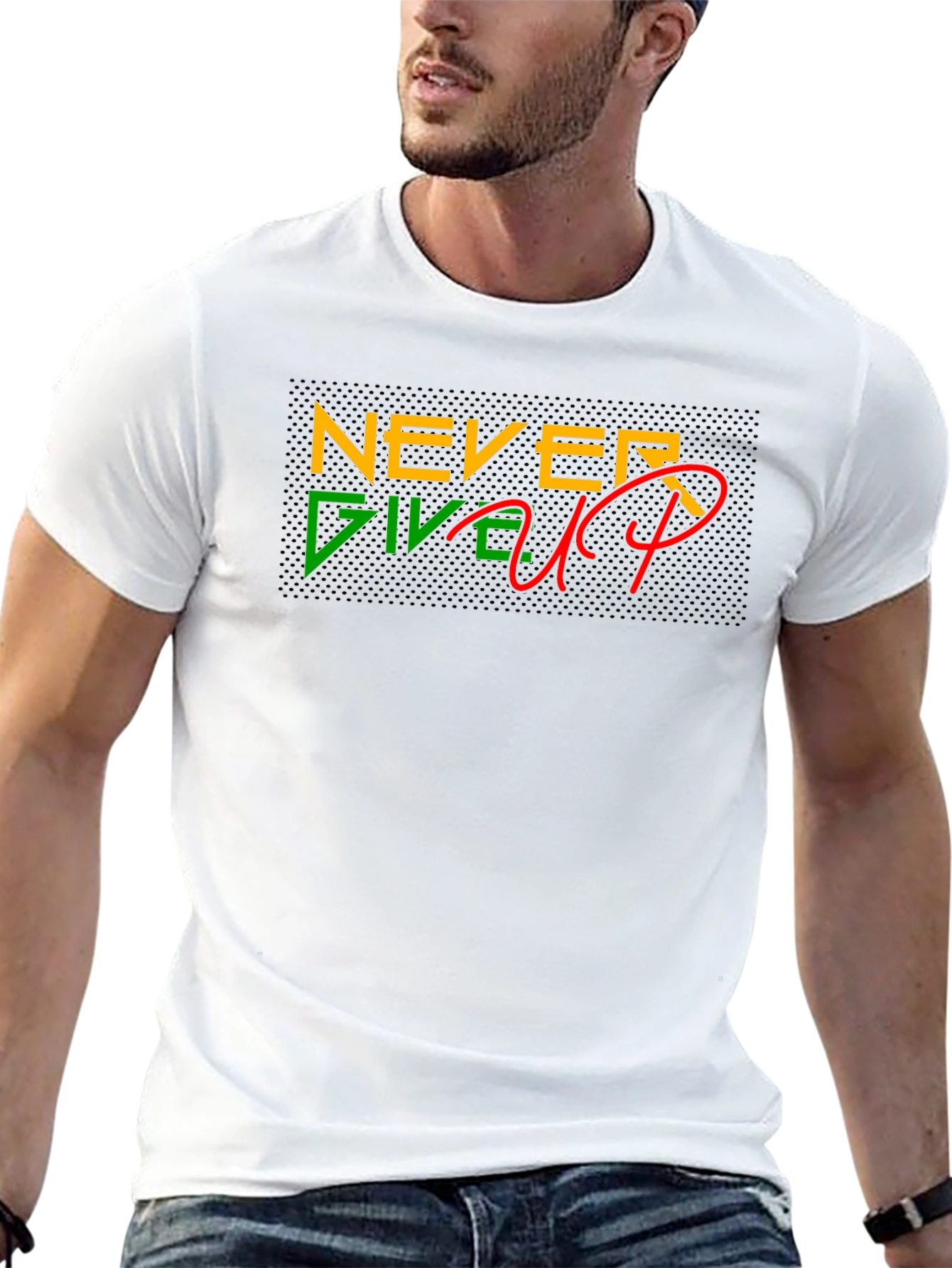 Never Give Up Graphic Tee - Black Cotton T-Shirt
