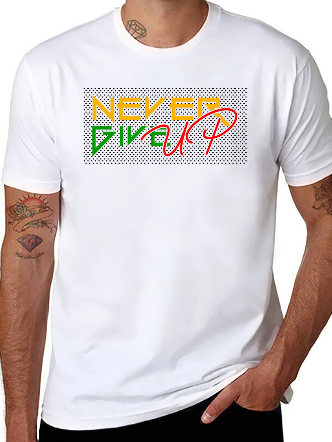Never Give Up Graphic Tee - Black Cotton T-Shirt