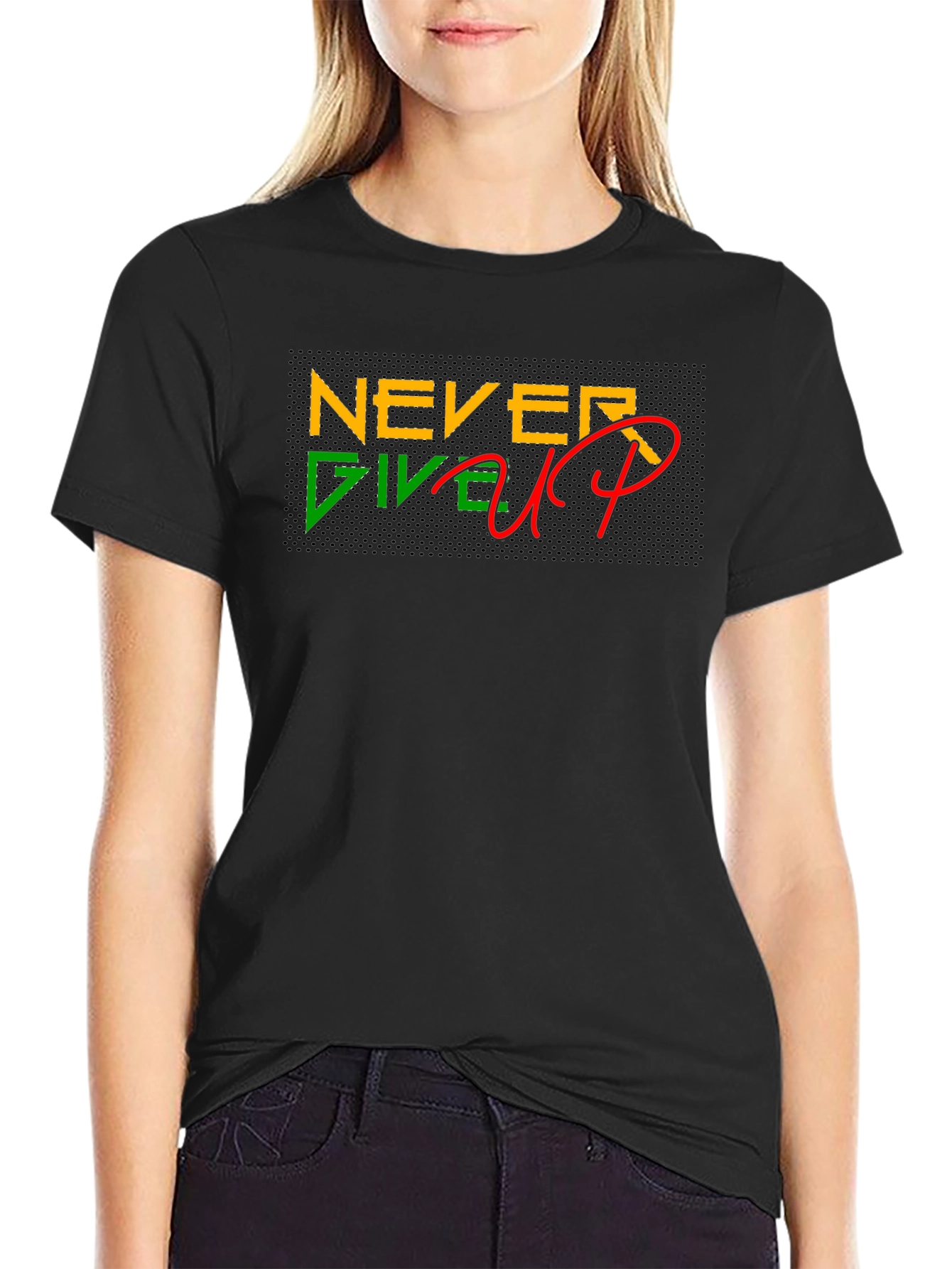 Never Give Up Graphic Tee - Black Cotton T-Shirt