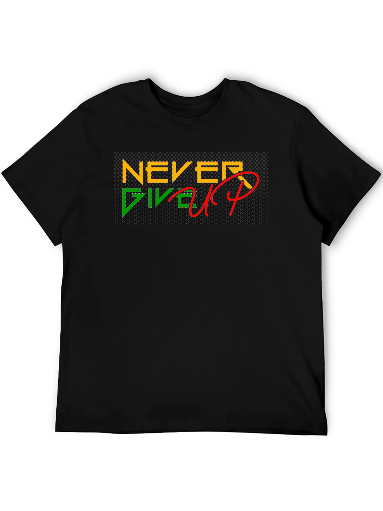 Never Give Up Graphic Tee - Black Cotton T-Shirt