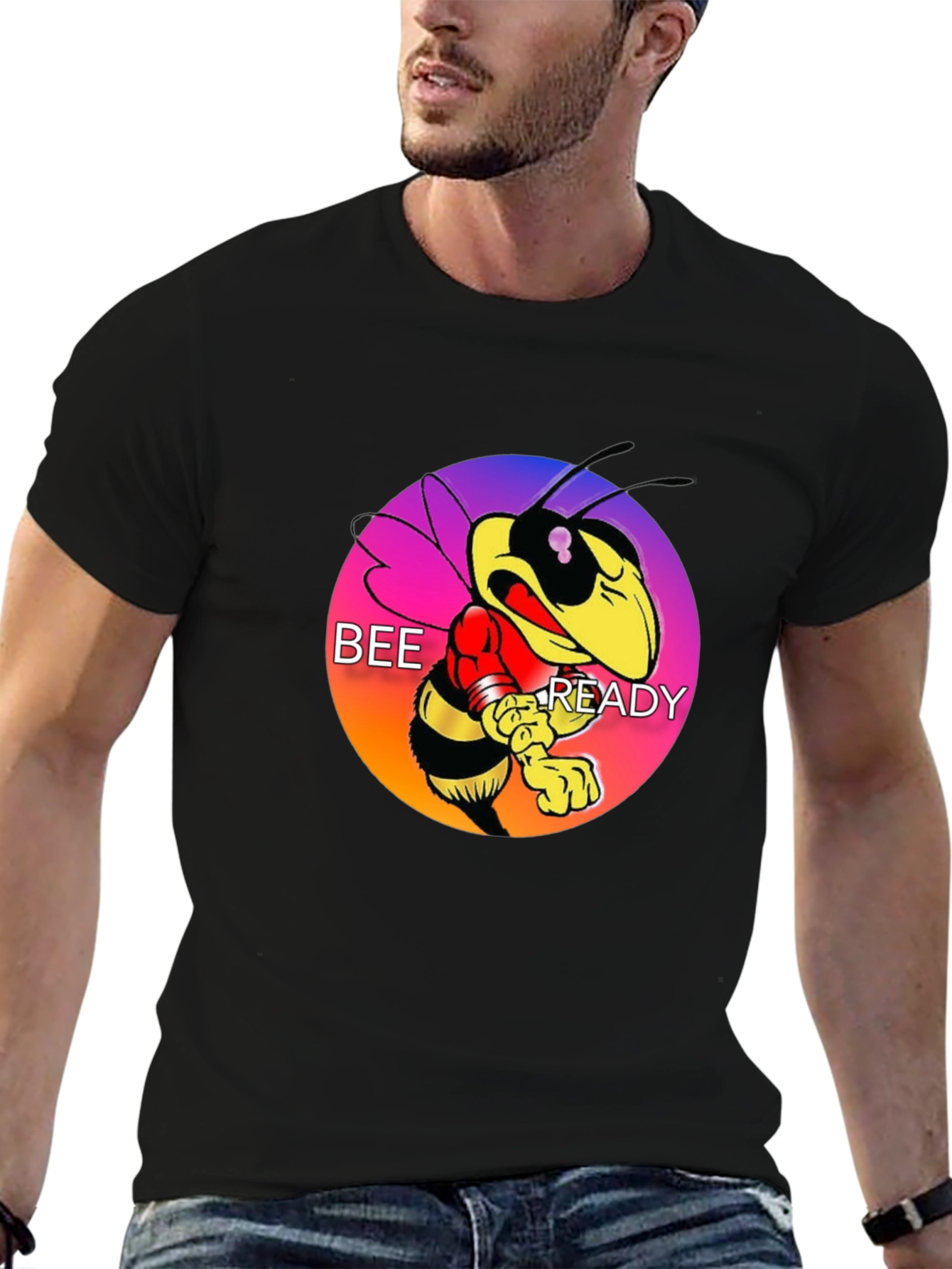 Bee Ready Graphic Tee - Mens Black Cotton T-Shirt