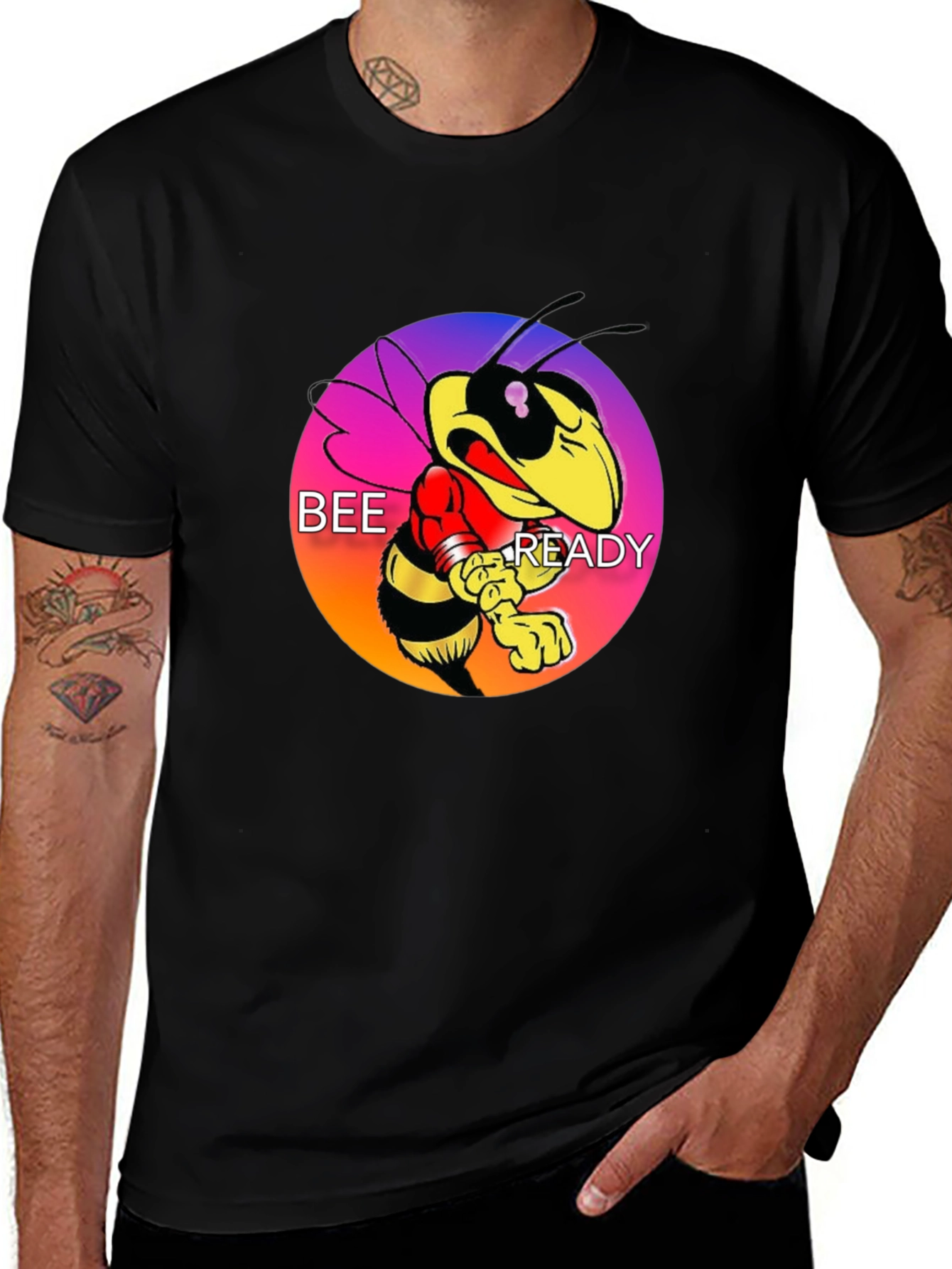 Bee Ready Graphic Tee - Mens Black Cotton T-Shirt