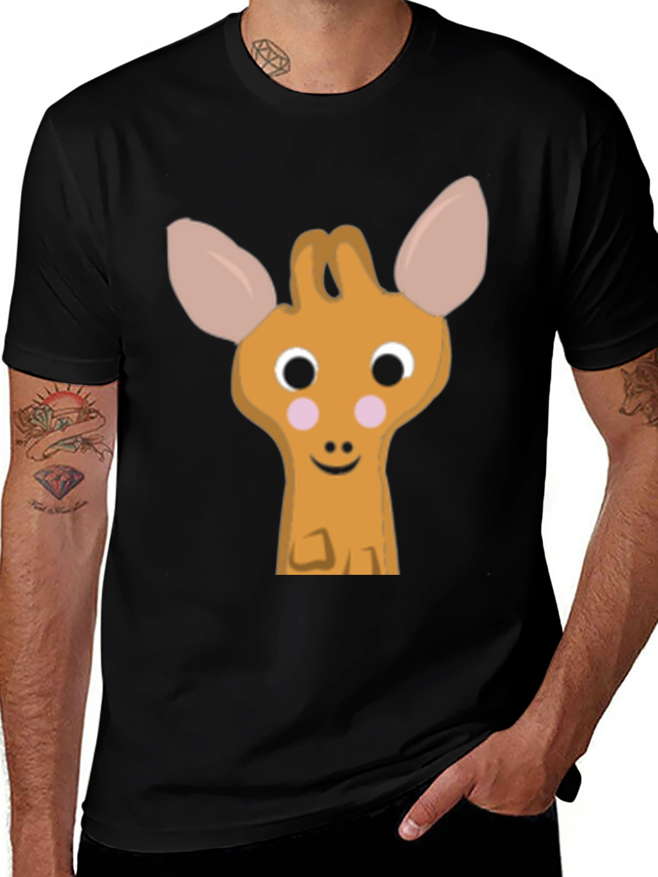 Cute Giraffe Graphic Tee - Black