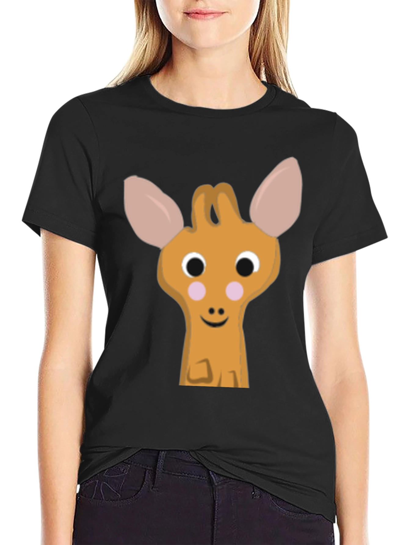 Cute Giraffe Graphic Tee - Black