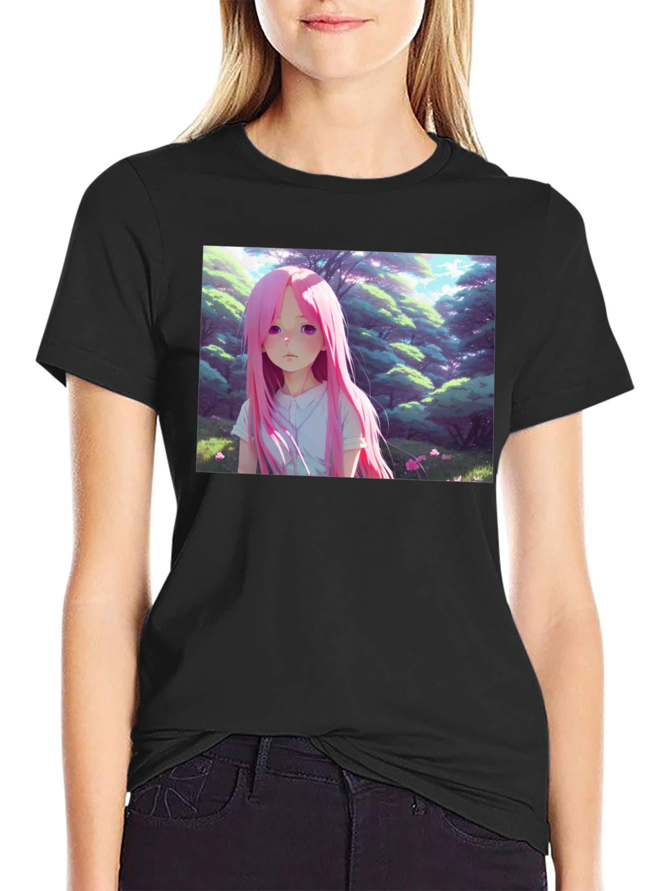 Anime Girl Graphic Black Tee