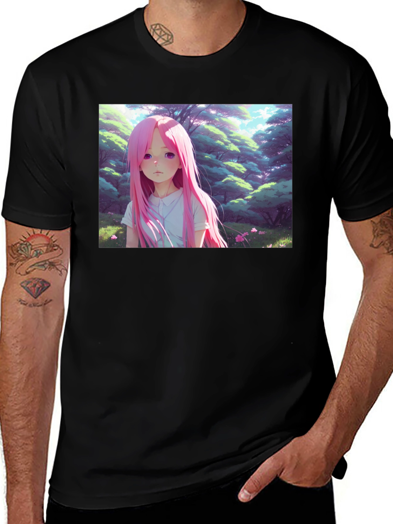 Anime Girl Graphic Black Tee