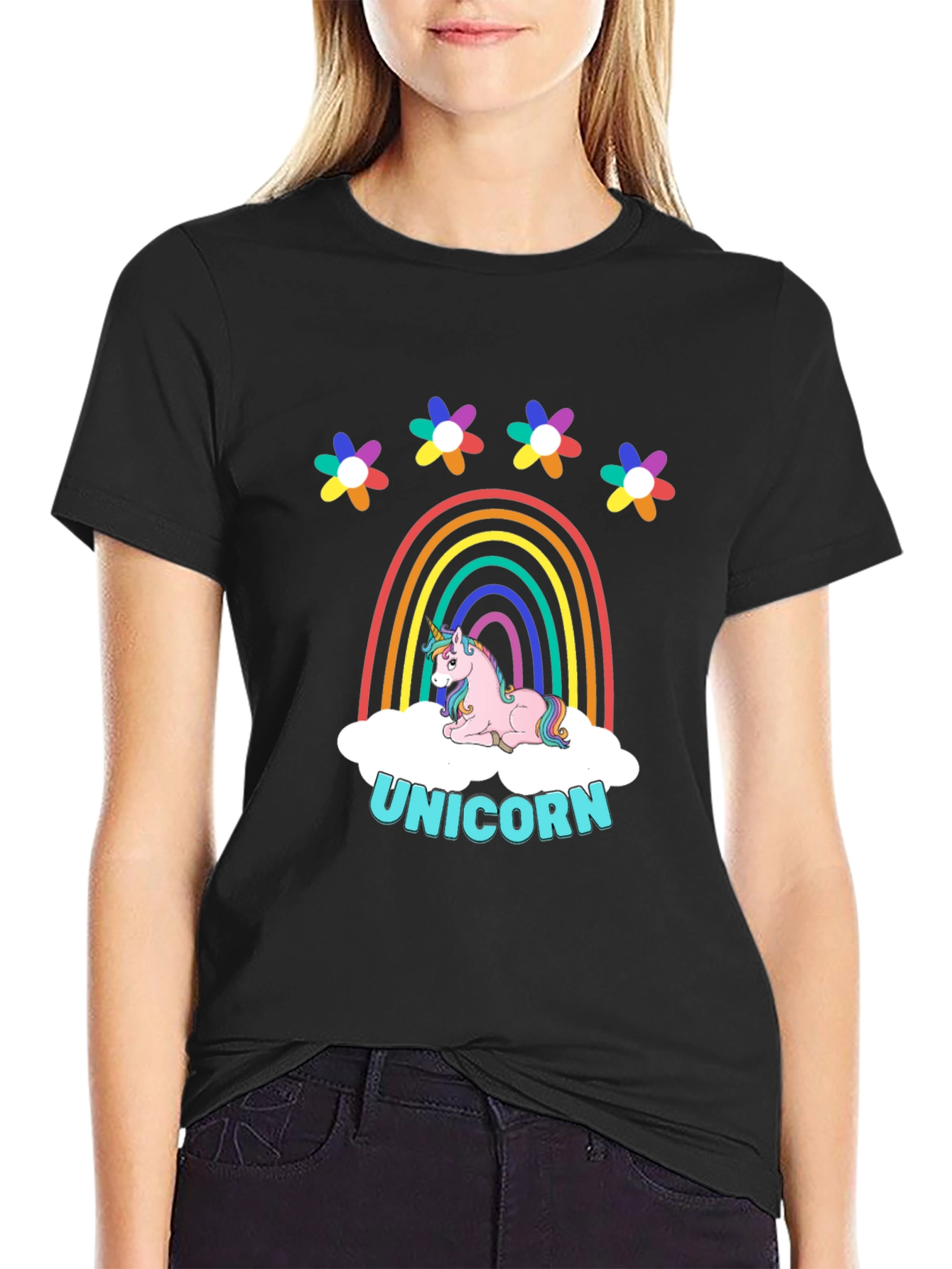 Rainbow Unicorn Graphic Print T-Shirt