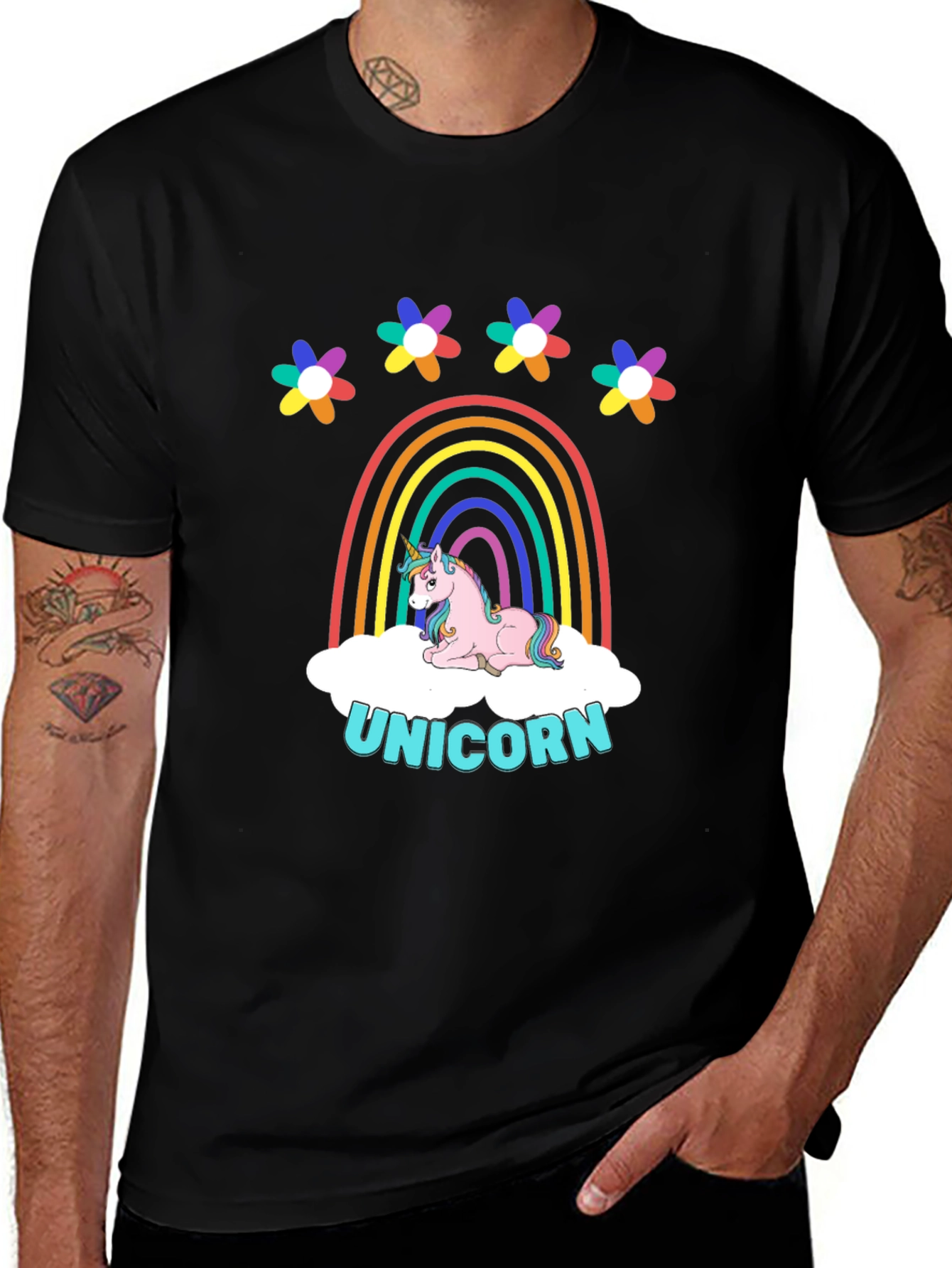 Rainbow Unicorn Graphic Print T-Shirt