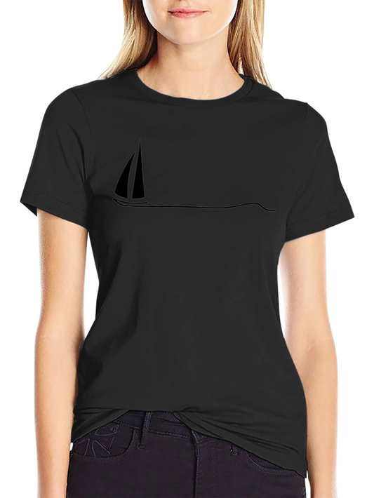 Minimalist Sailboat Graphic Tee - Black