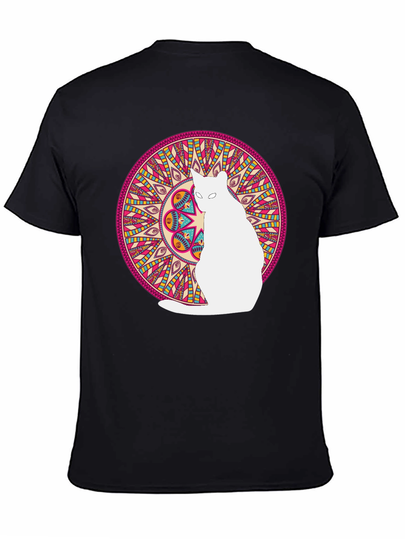Mandala Cat Graphic Tee - Stylish Black T-Shirt
