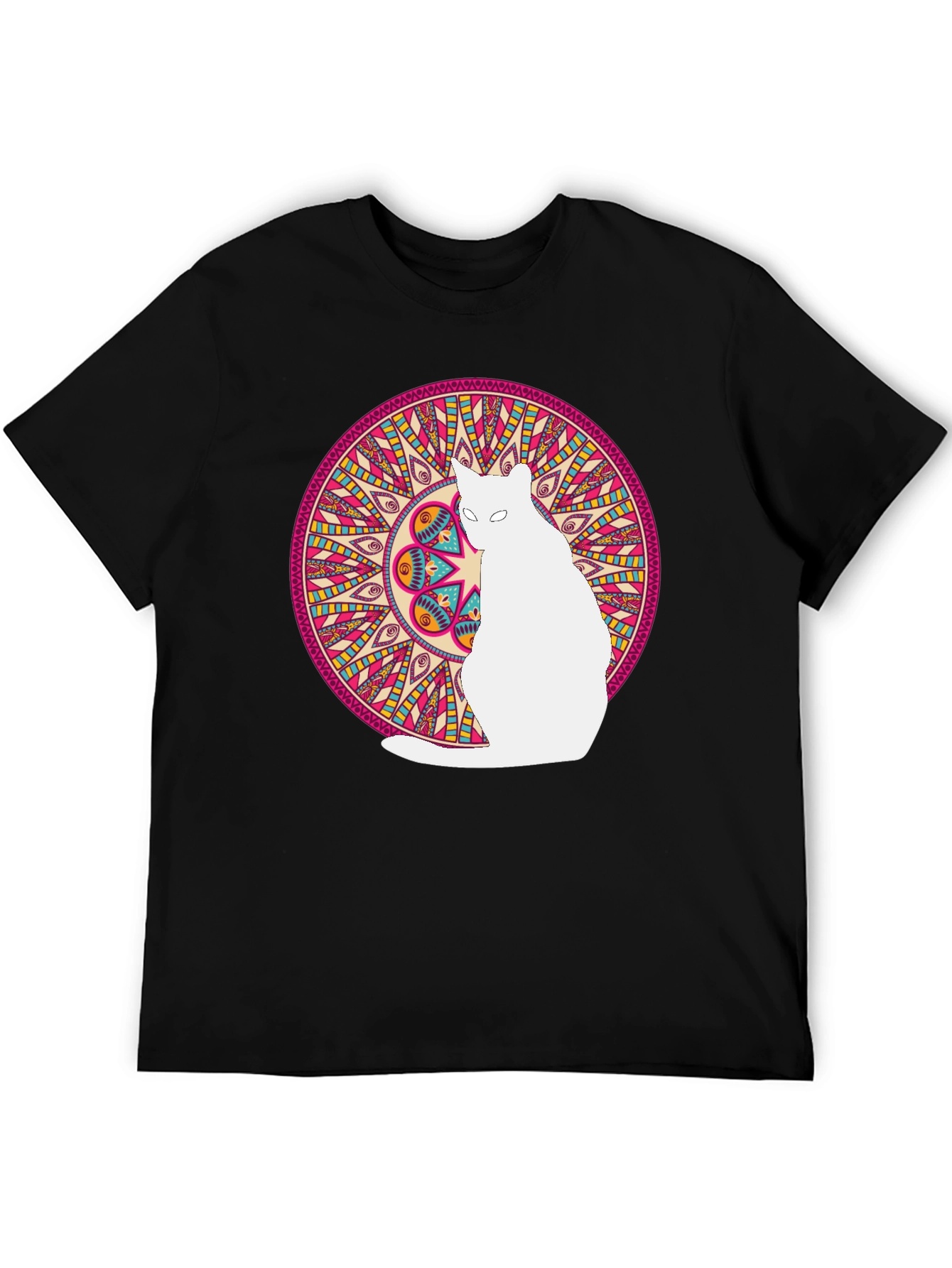 Mandala Cat Graphic Tee - Stylish Black T-Shirt