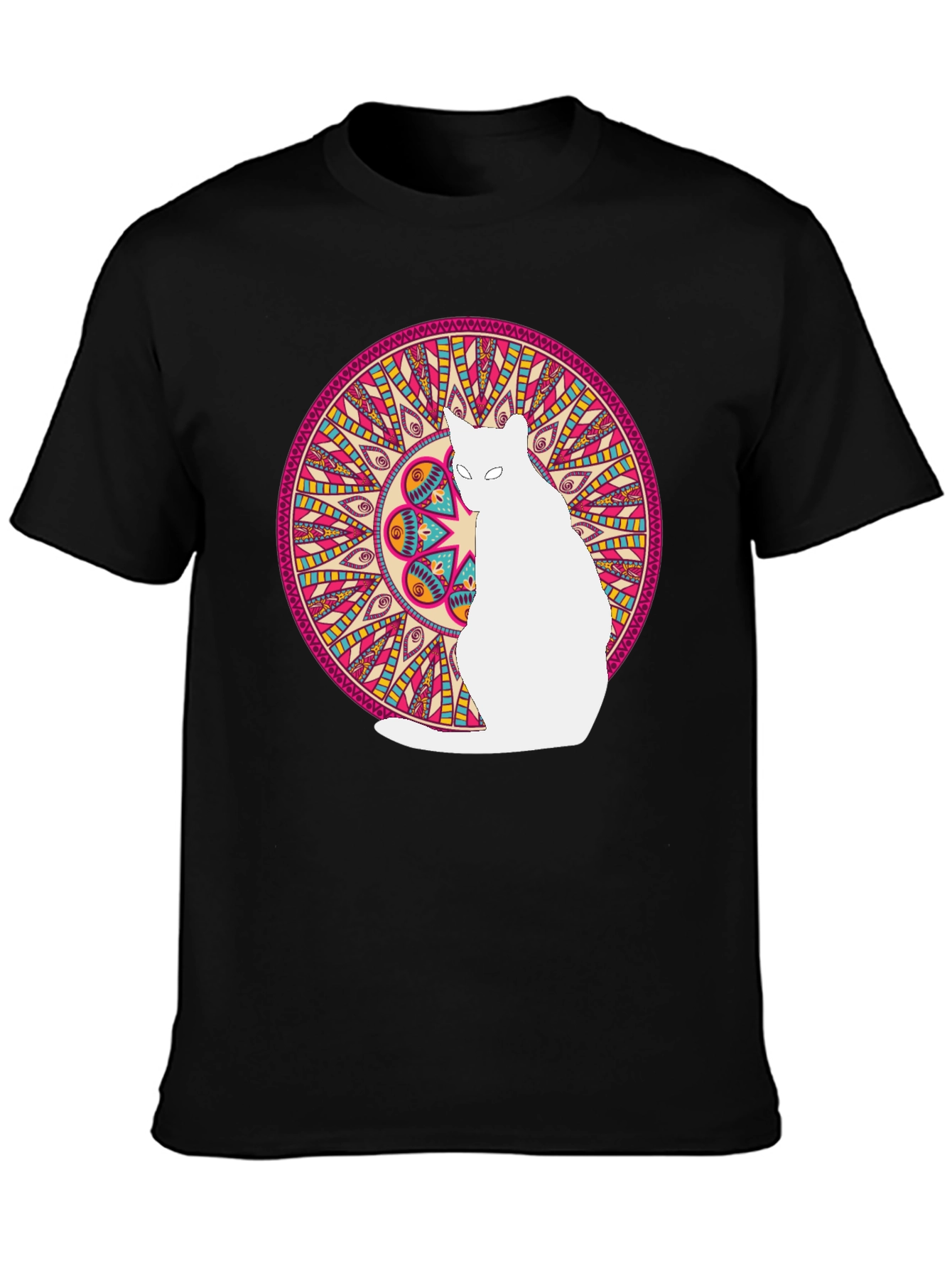 Mandala Cat Graphic Tee - Stylish Black T-Shirt