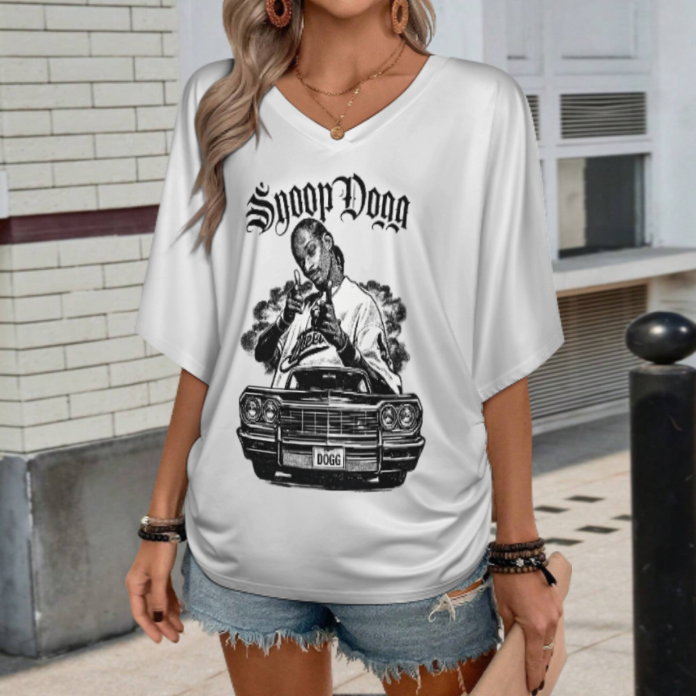 Snoop Dogg Vintage Graphic V-Neck T-Shirt – Retro Hip Hop Streetwear Women’s Tee(z150)