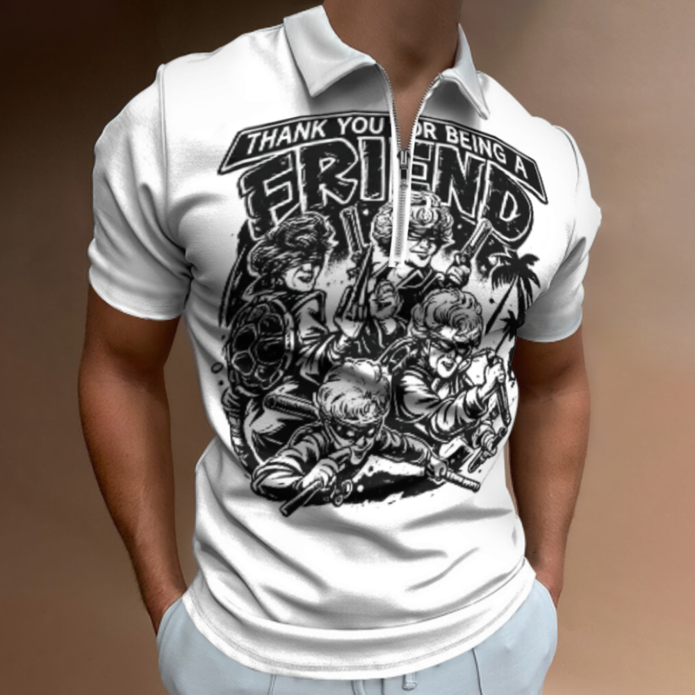Thank You For Being A Friend Graphic Polo Shirt – Retro Action Grandma Zip Tee for Men & Women(z168)