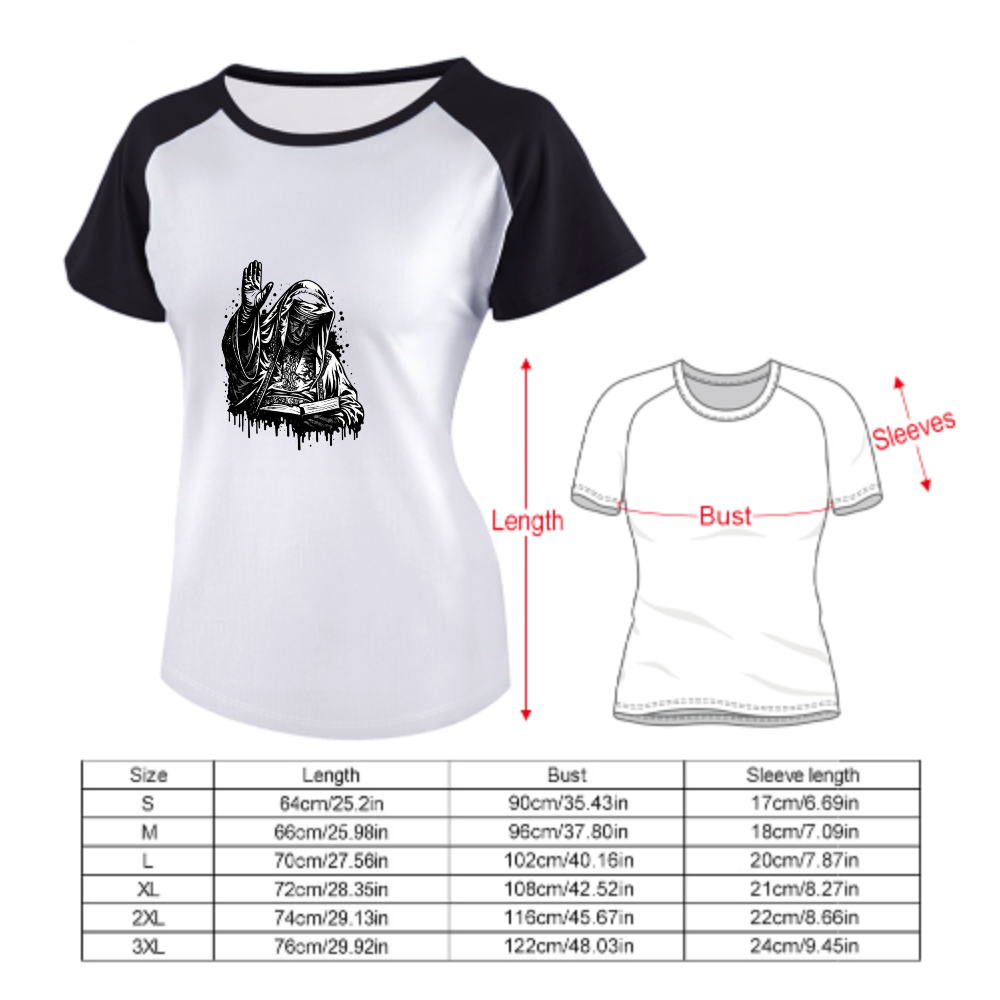Gothic Prayer Graphic Women's Raglan T-Shirt | Vintage Streetwear Cotton Tee(z102)