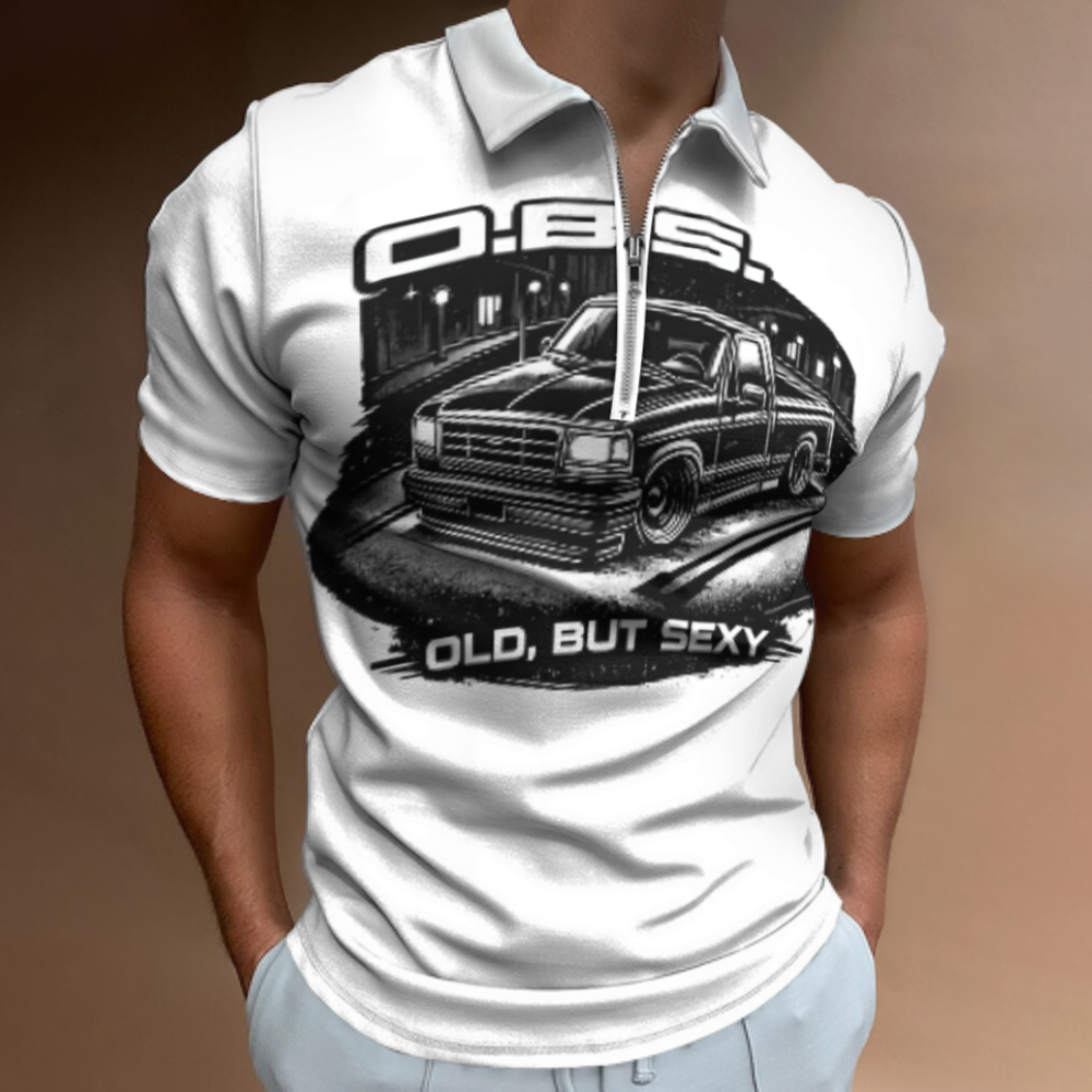 OBS Truck Graphic Polo Shirt – Old But Sexy Retro Pickup Zip Collar Tee for Truck Lovers(z166)