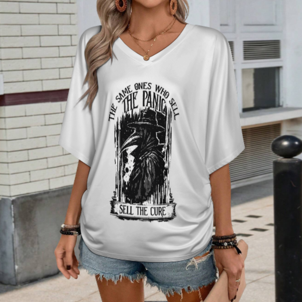 Women’s Gothic Plague Doctor Graphic V-Neck Tee – Dark Aesthetic Streetwear Shirt(z142)