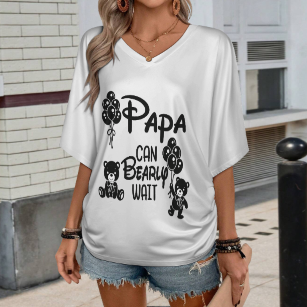 Papa Can Bearly Wait V-Neck T-Shirt – Cute Dad-To-Be Bear Graphic Tee for New Fathers & Baby Announcement Gift(z145)