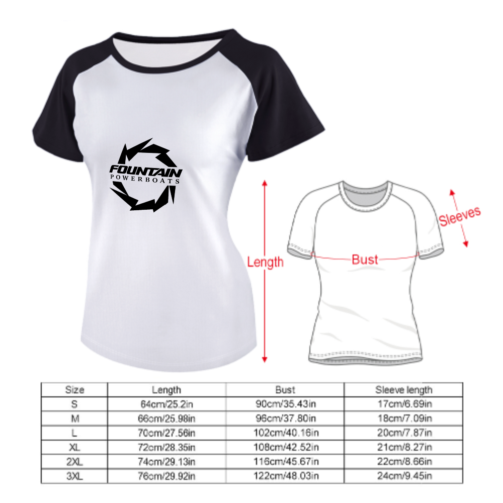 Fountain Powerboats Graphic Women's Raglan T-Shirt | Racing Style Cotton Streetwear Tee(z107)