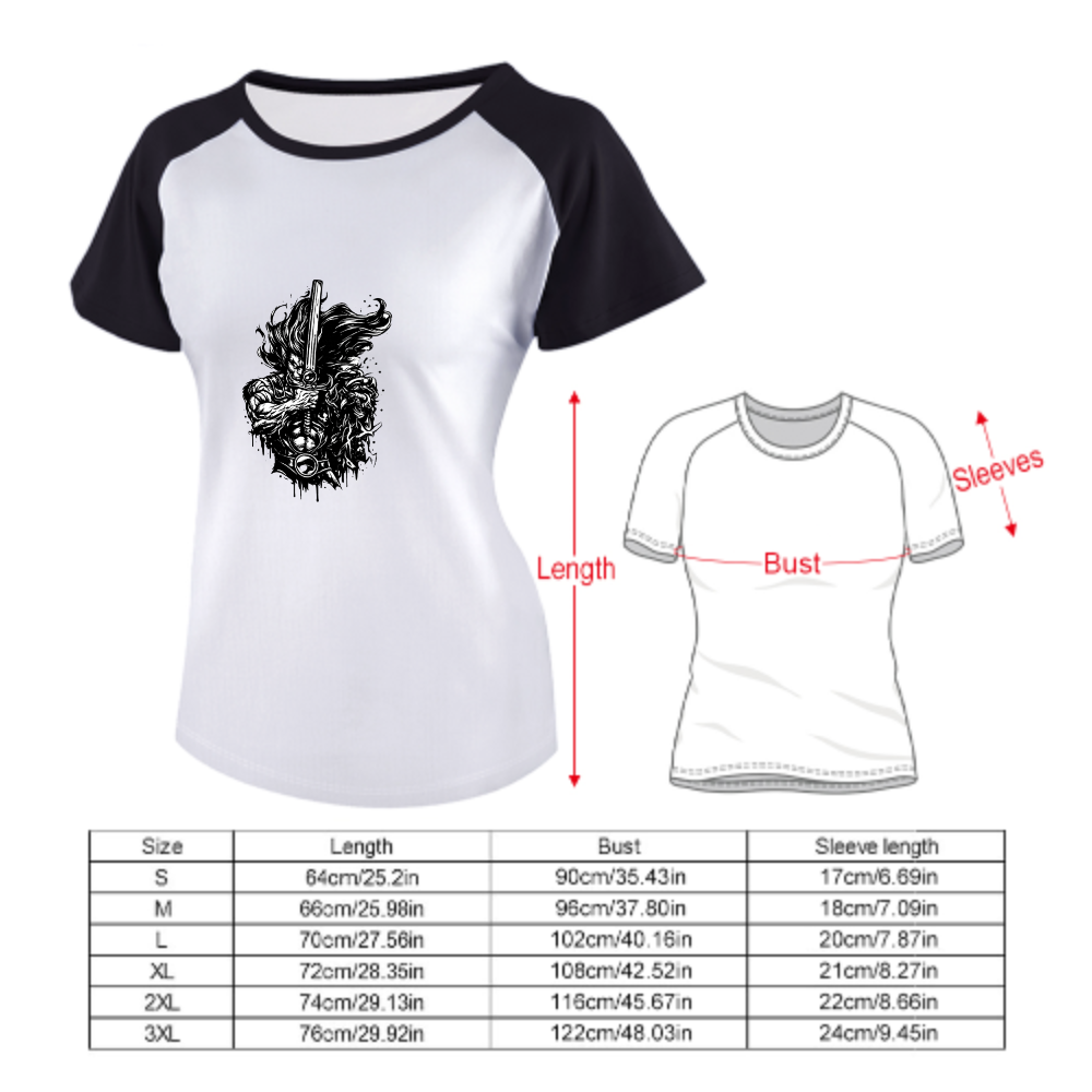 Fantasy Warrior Sword Graphic Women's Raglan T-Shirt | Dark Streetwear Anime Tee(z105)