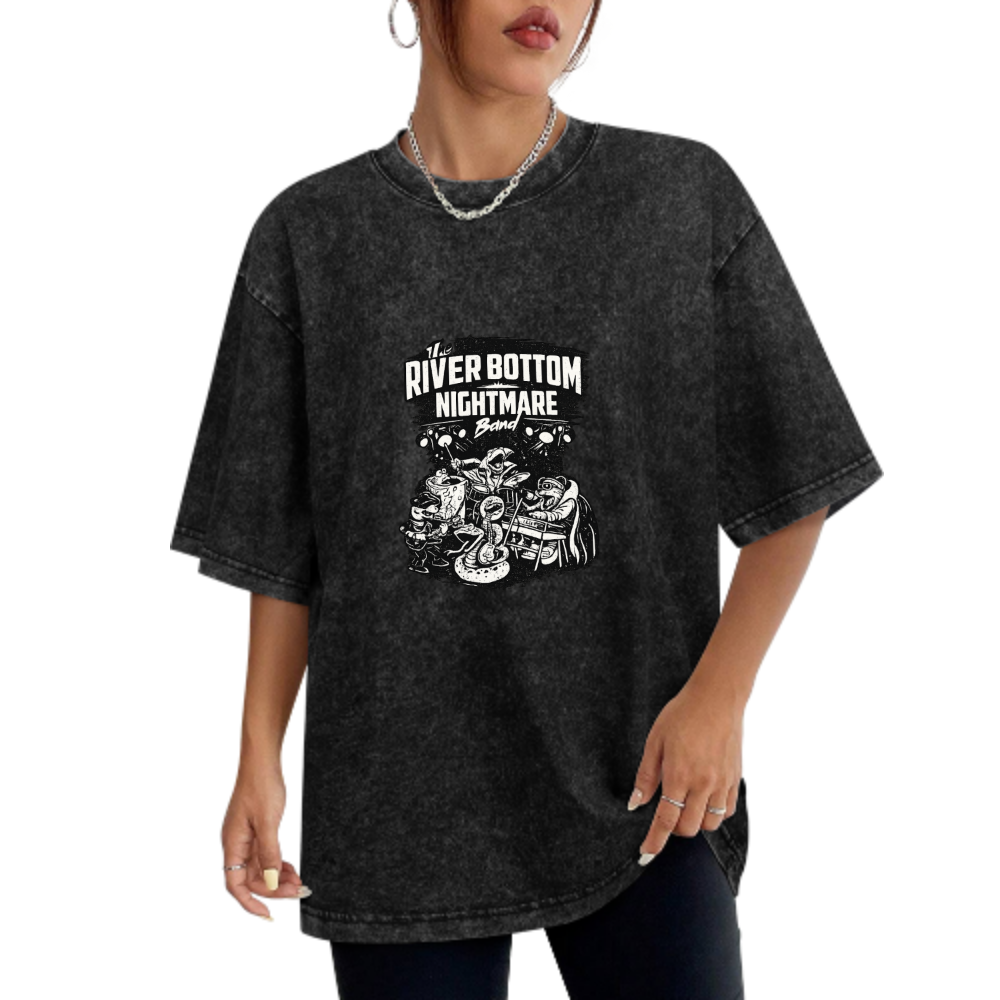 River Bottom Nightmare Band Vintage Washed T-Shirt | Retro Cartoon Streetwear Tee(z114)