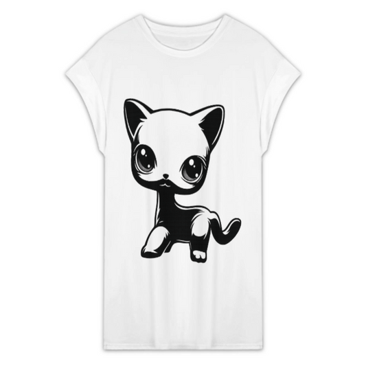 Cute Chibi Cat Graphic T-Shirt – Kawaii Cartoon Kitty Casual Women’s Tee(z151)