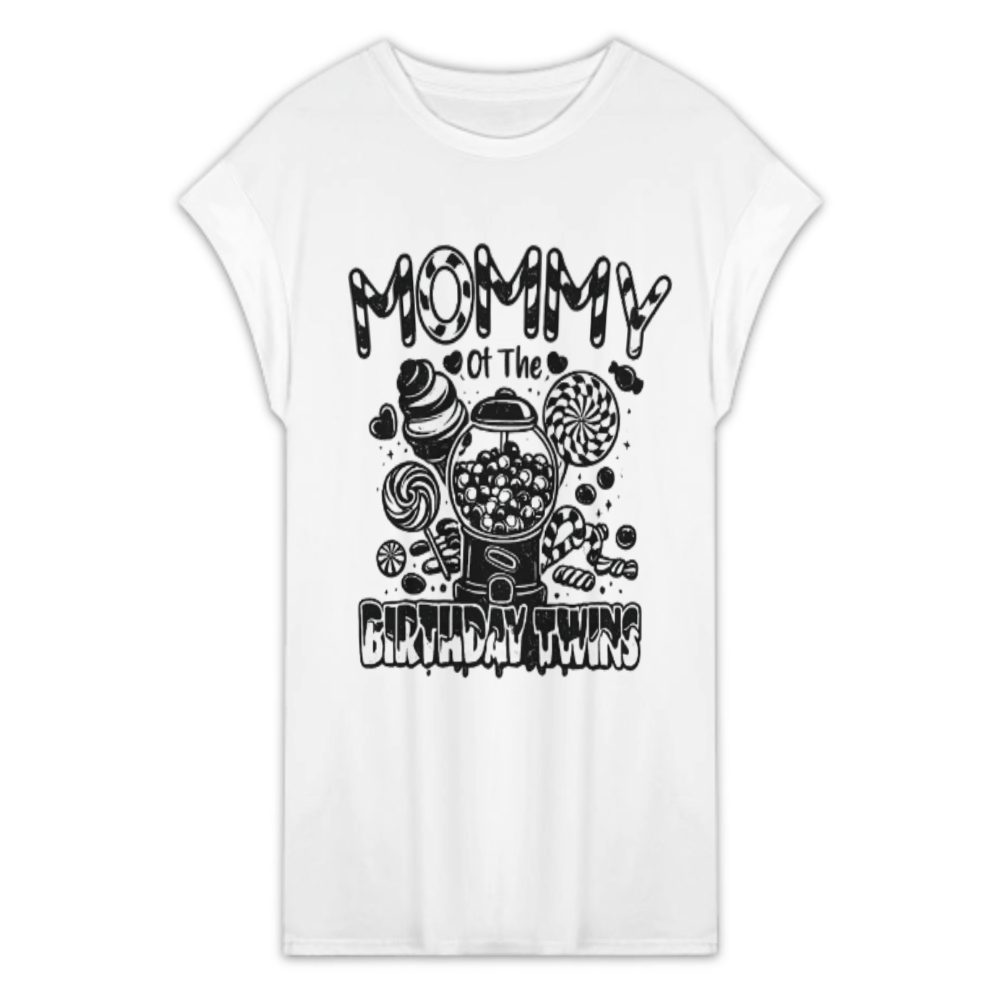 Mommy of the Birthday Twins Candy Graphic T-Shirt – Cute Matching Family Party Tee(z157)
