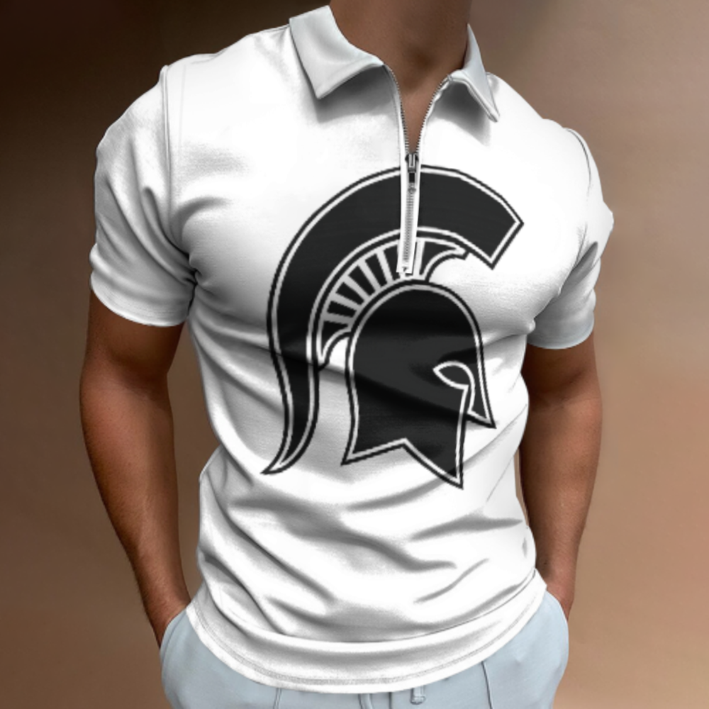 Spartan Helmet Polo Shirt – Warrior Graphic Zip Collar Tee for Men & Women(z167)