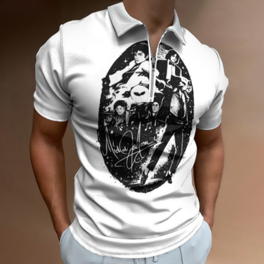 Vintage Pop Star Graphic Polo Shirt – Retro Music Inspired Zip Collar Tee for Men & Women(z165)